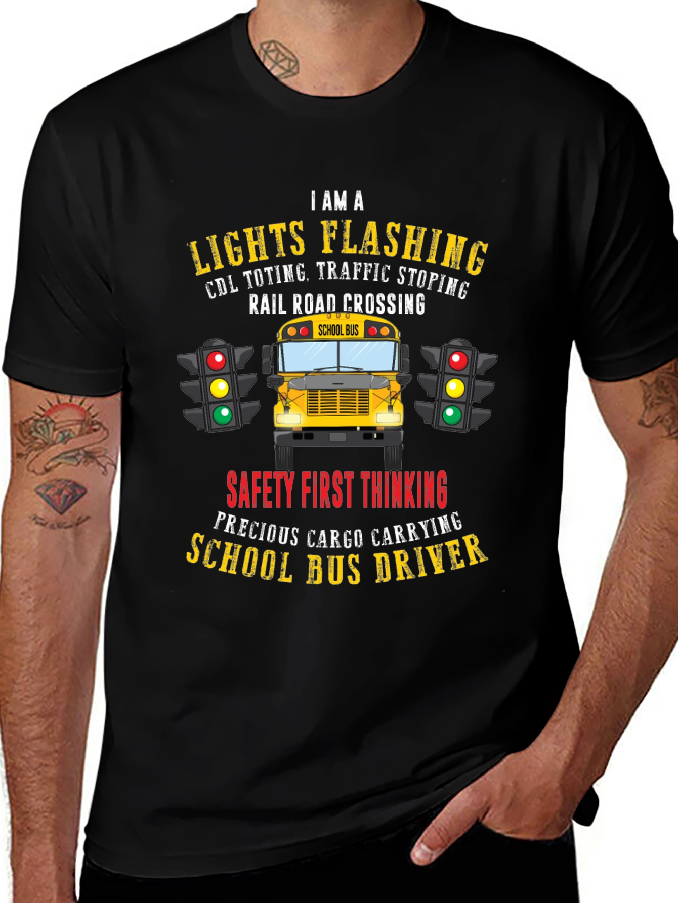School Bus Driver T-Shirt: Lights Flashing & Safety First