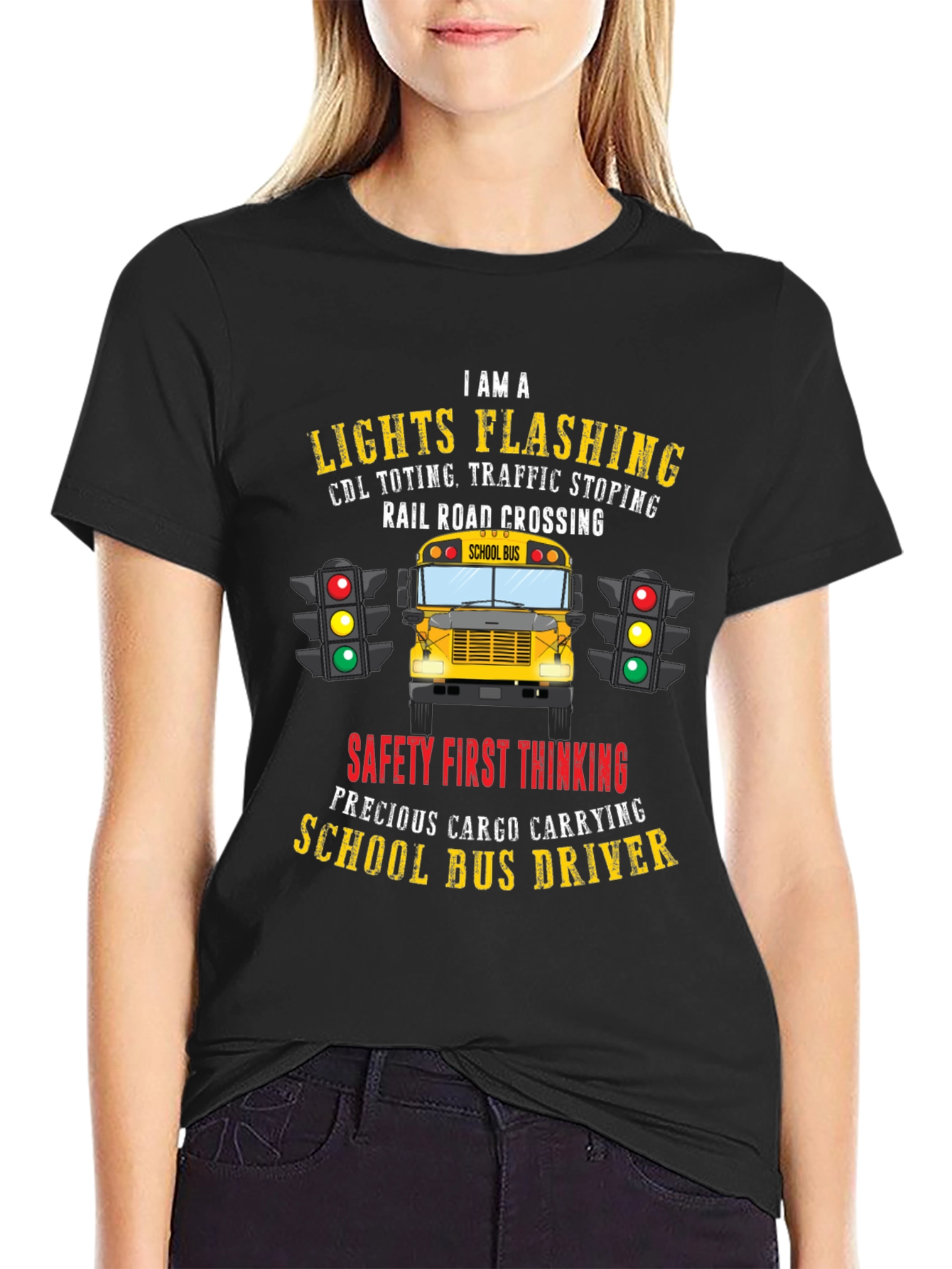 School Bus Driver T-Shirt: Lights Flashing & Safety First