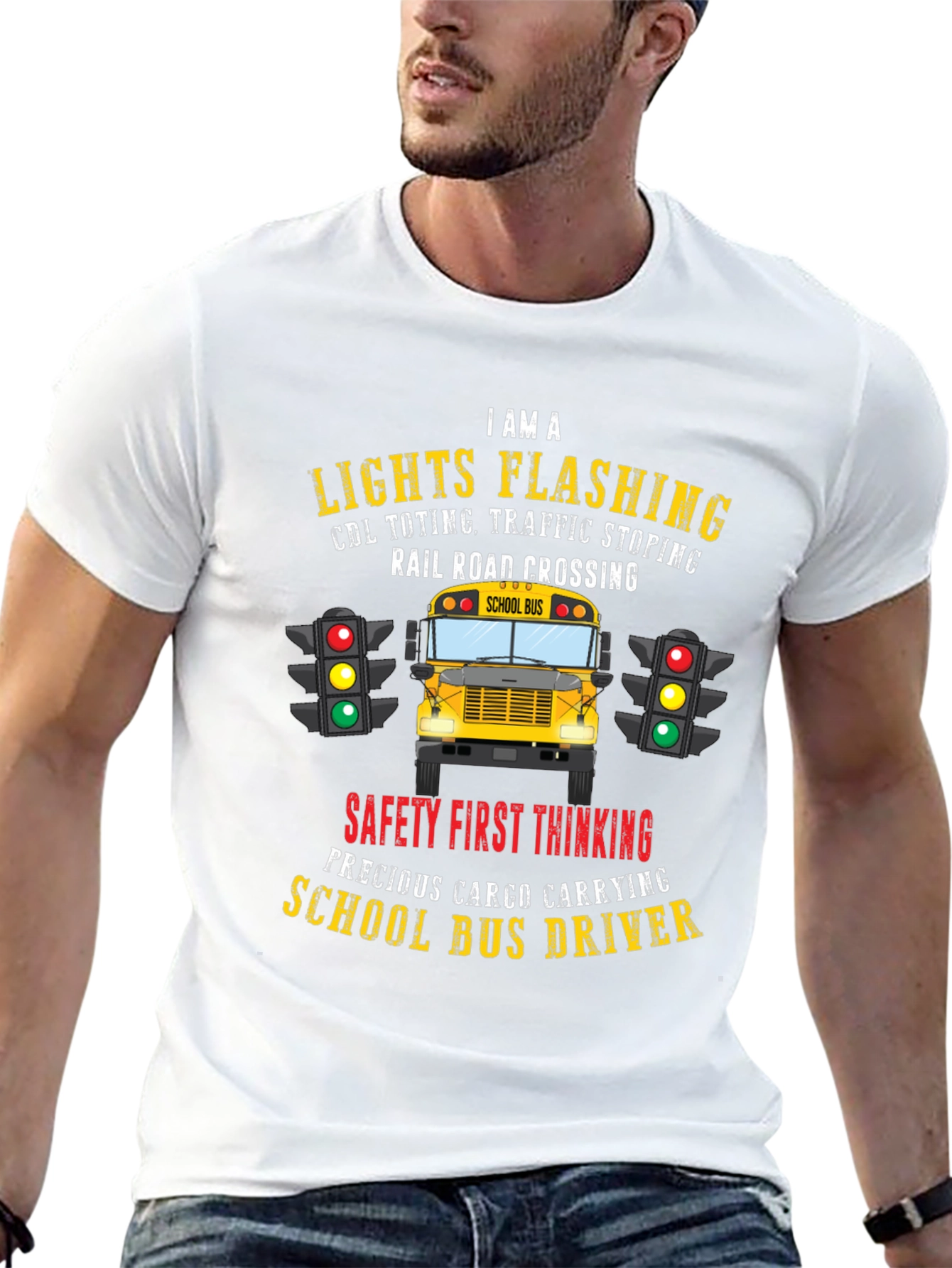 School Bus Driver T-Shirt: Lights Flashing & Safety First