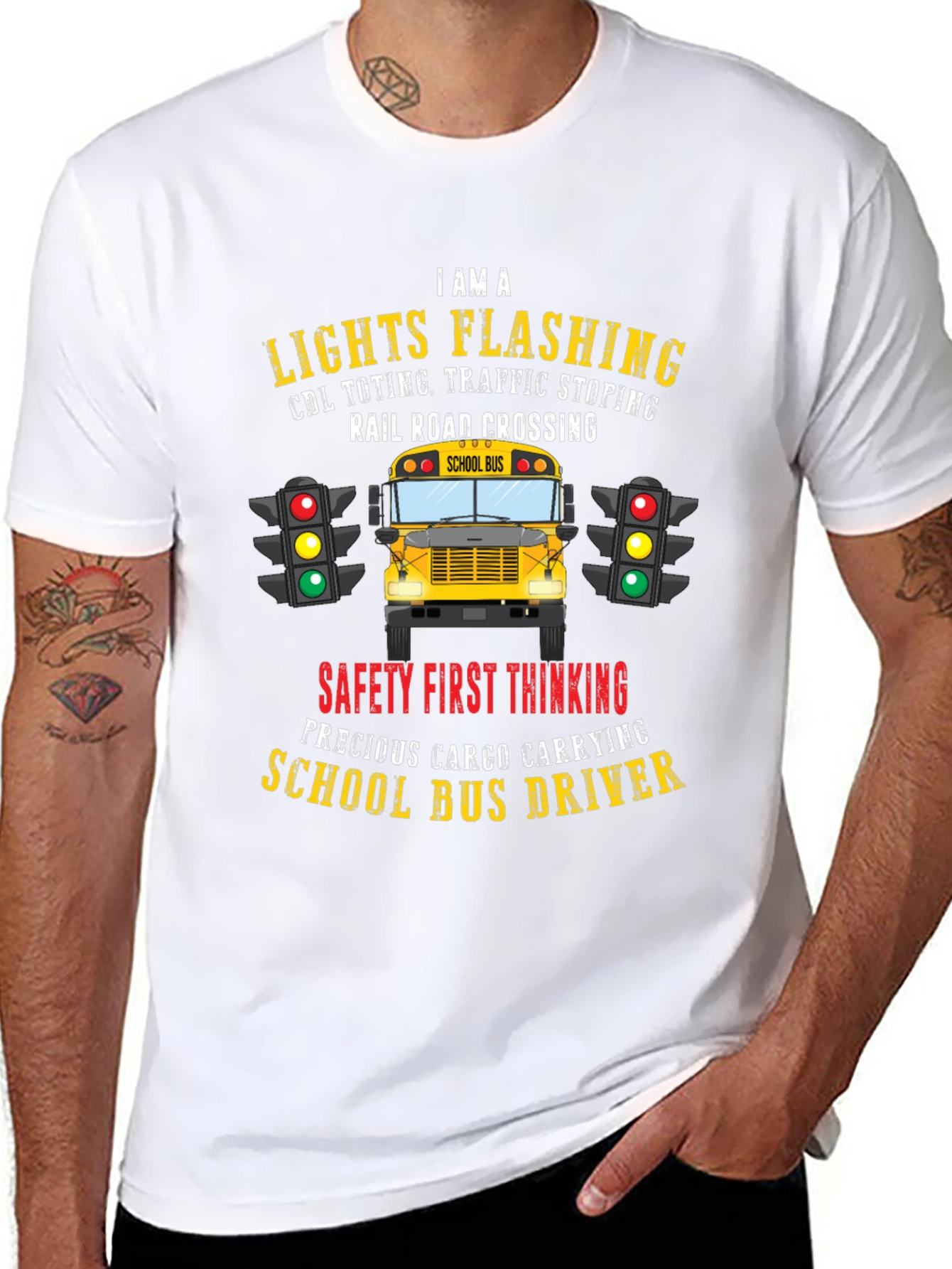 School Bus Driver T-Shirt: Lights Flashing & Safety First