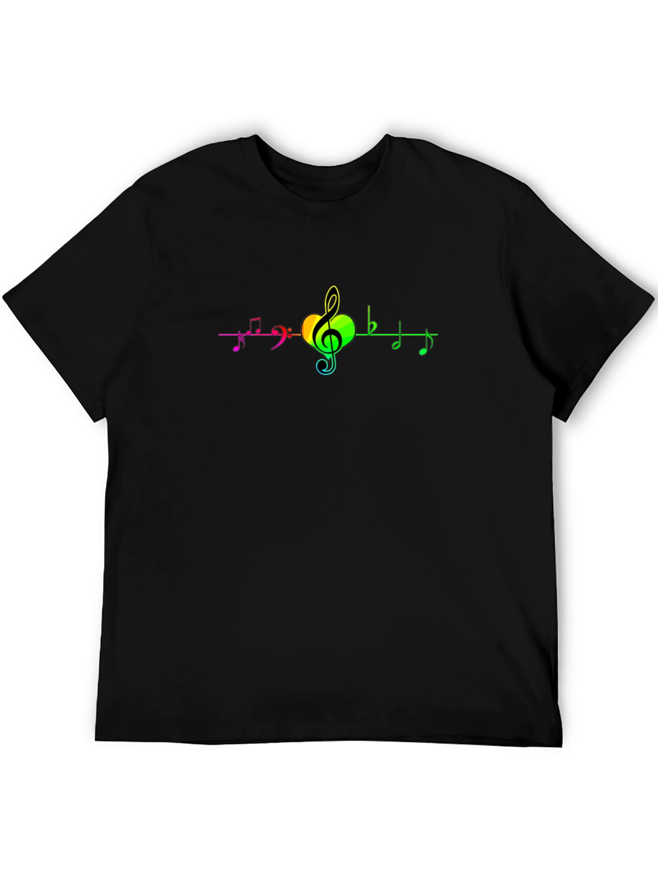 Rainbow Music Notes Black T-Shirt