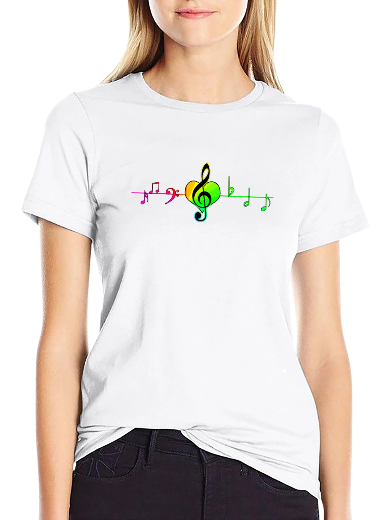 Rainbow Music Notes Black T-Shirt