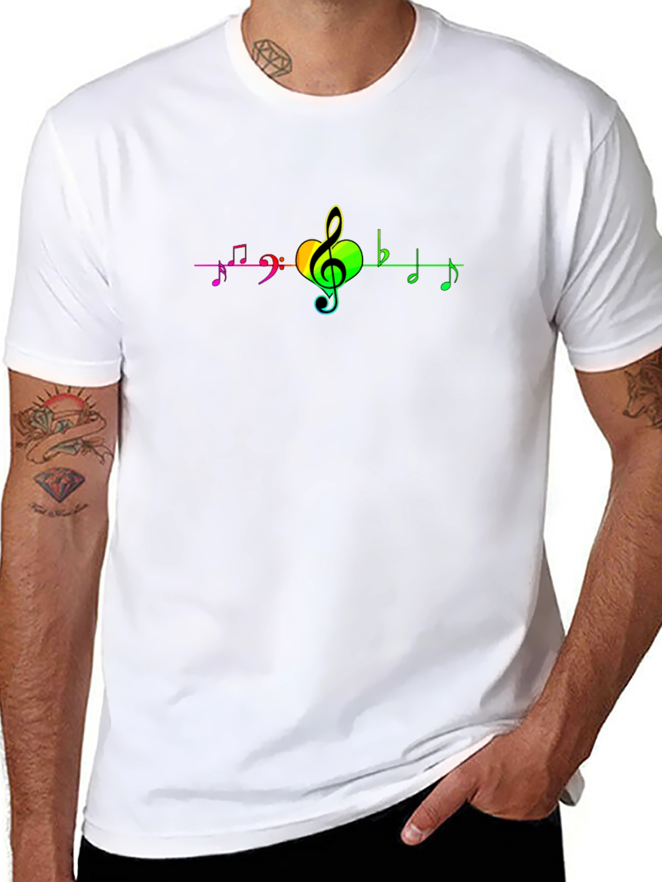 Rainbow Music Notes Black T-Shirt