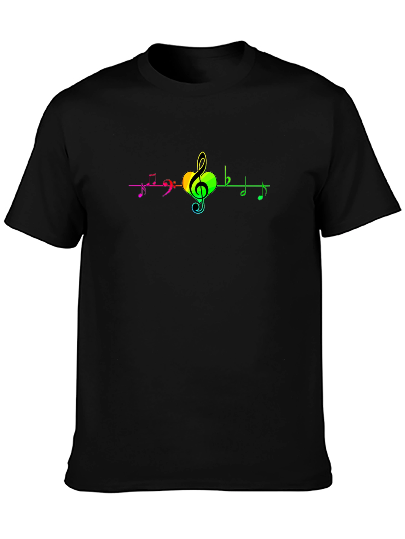 Rainbow Music Notes Black T-Shirt