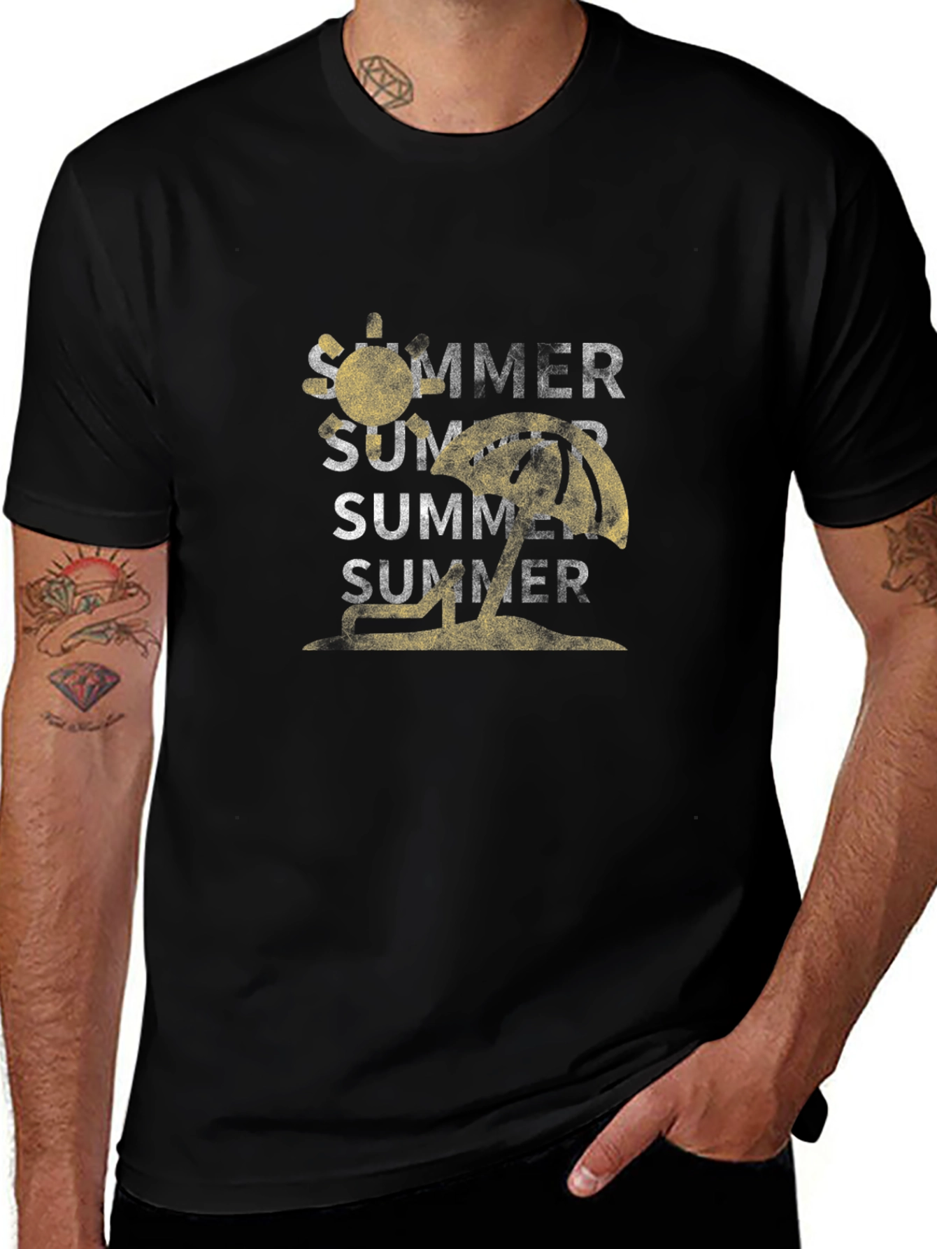 Summer Graphic Tee - Black Cotton T-Shirt