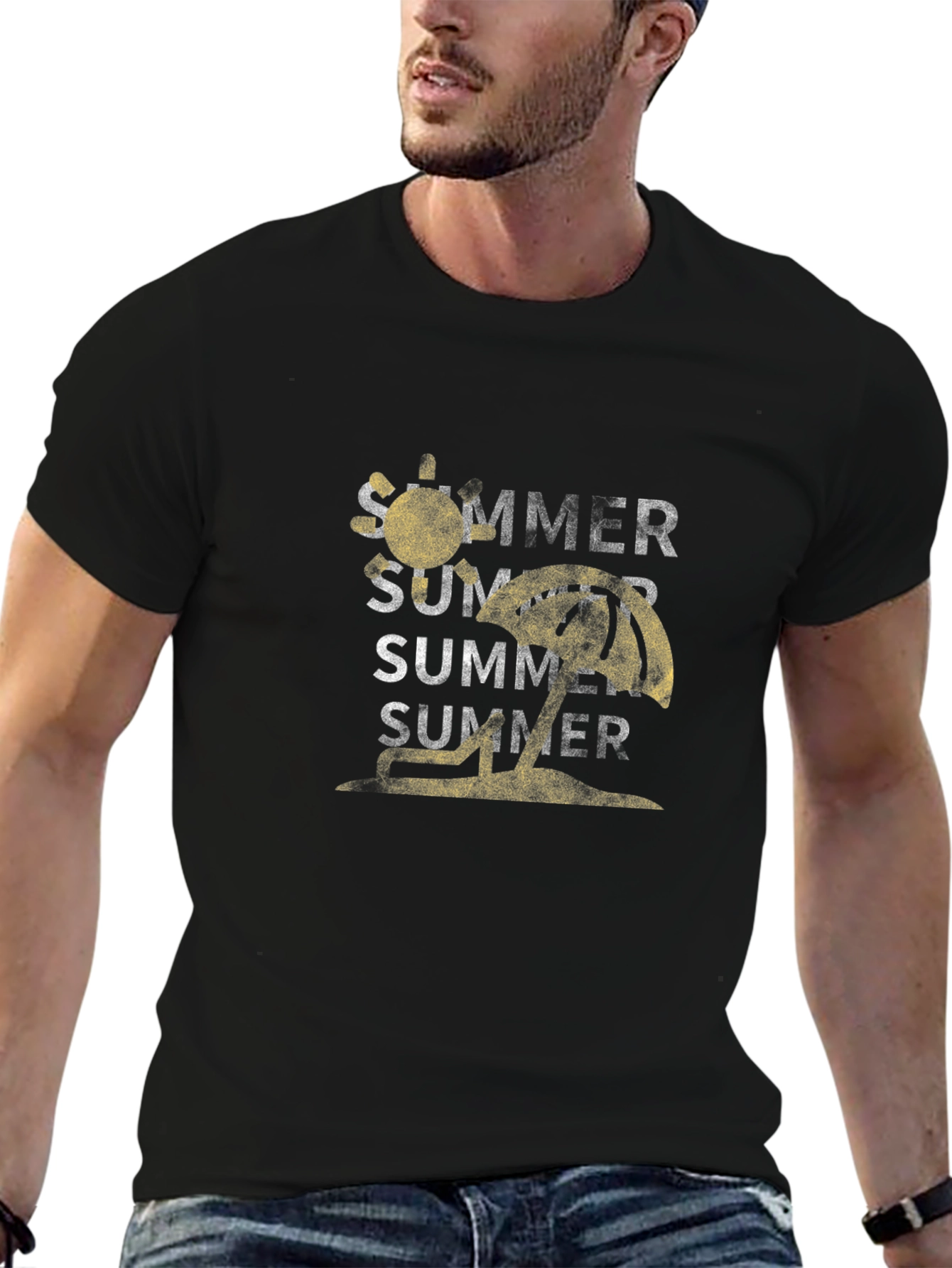 Summer Graphic Tee - Black Cotton T-Shirt