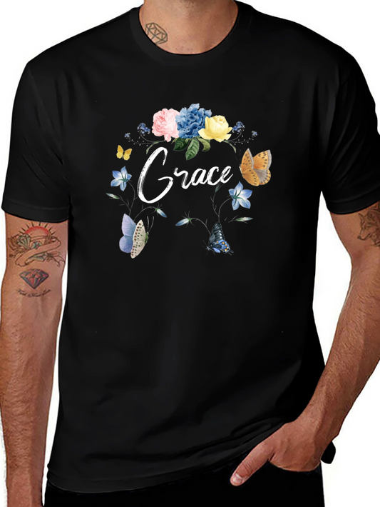 Grace Floral Butterfly Black T-Shirt