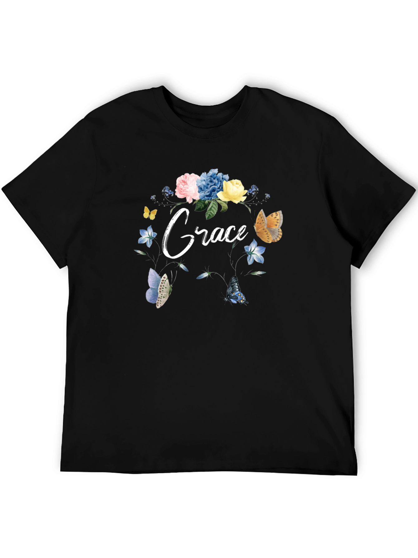 Grace Floral Butterfly Black T-Shirt