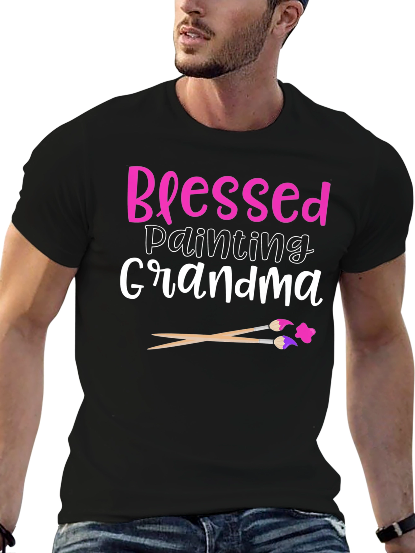 Blessed Painting Grandma Graphic Tee - Black