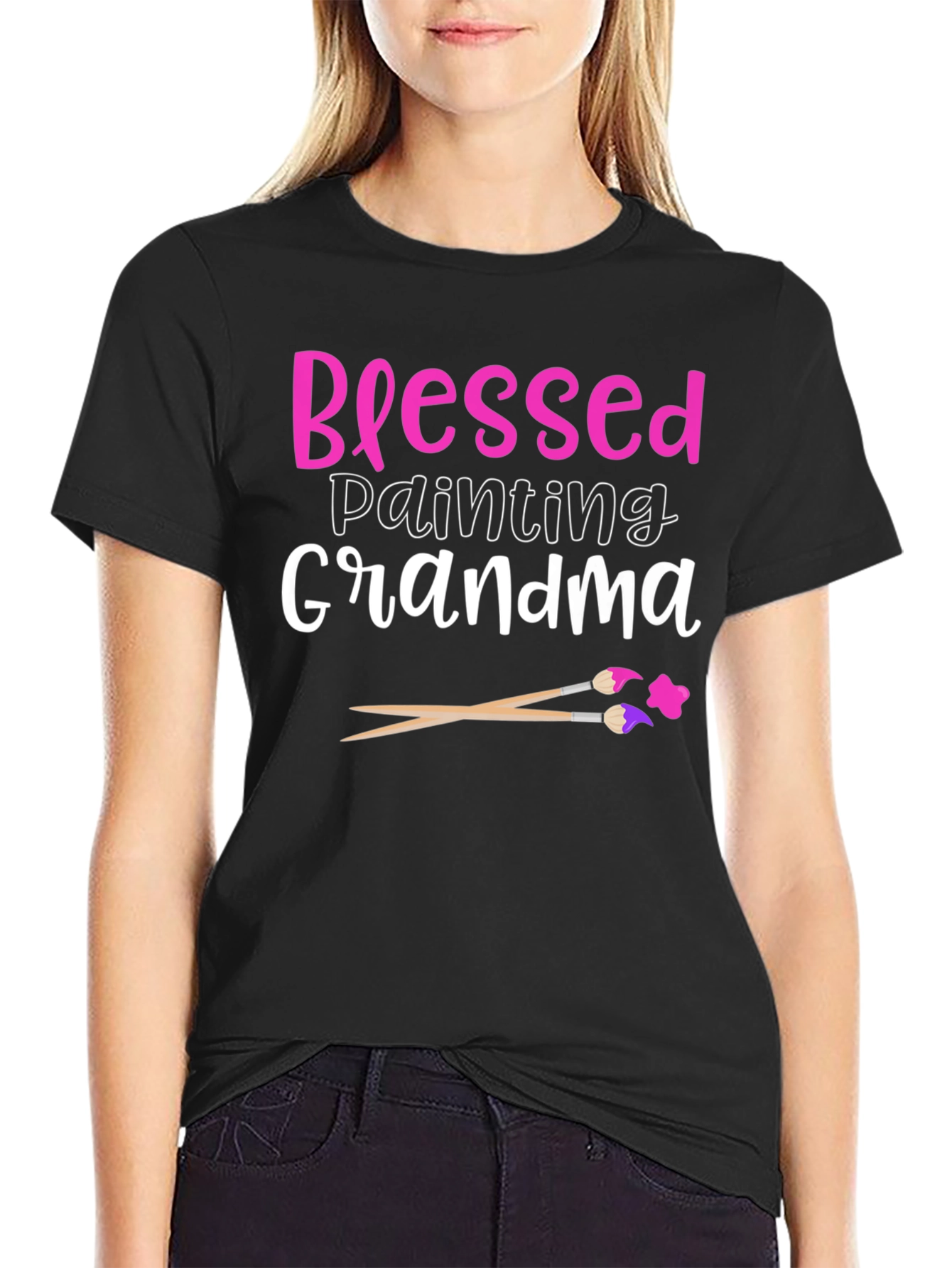 Blessed Painting Grandma Graphic Tee - Black