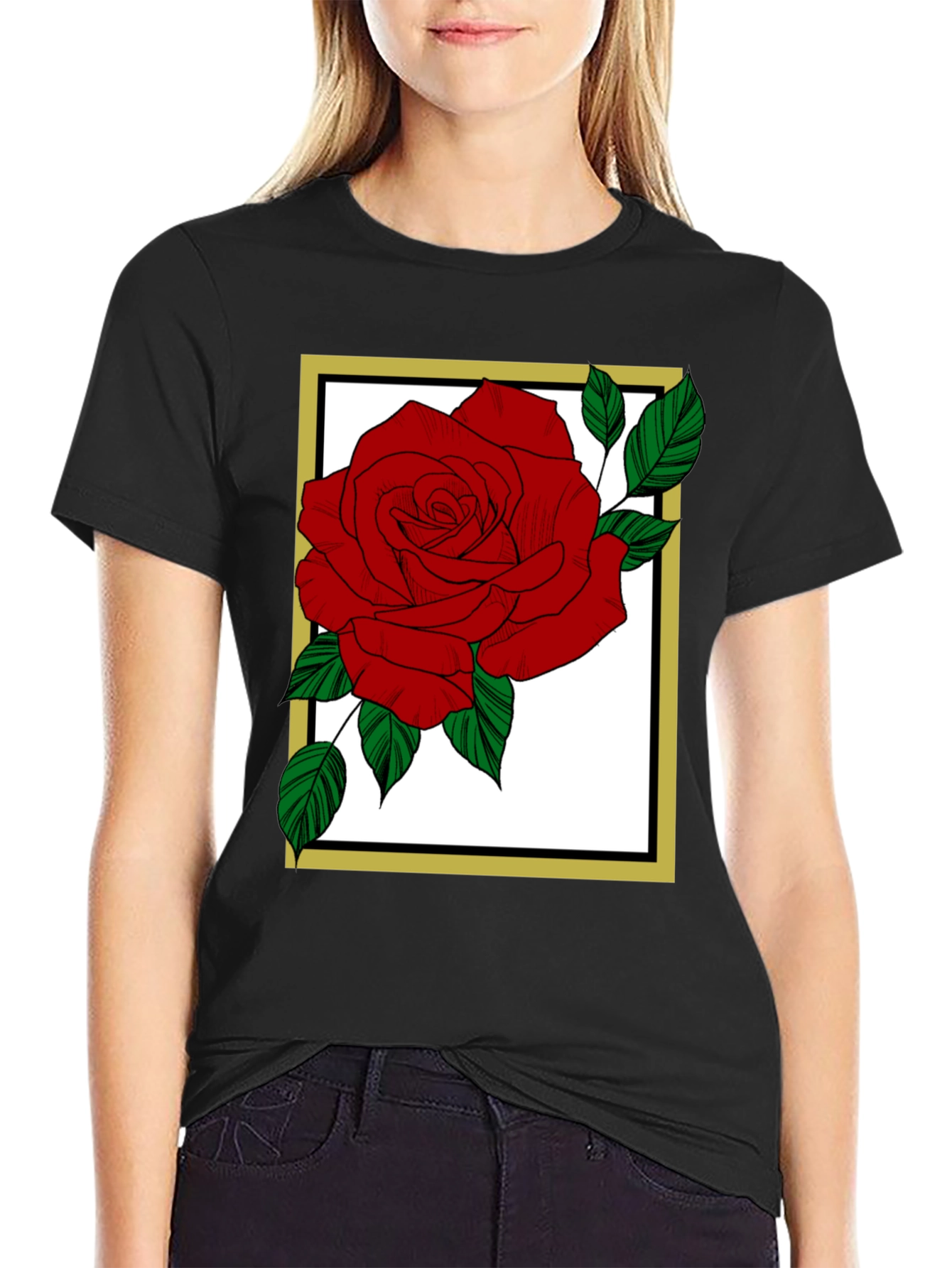Rose Graphic Tee - Black Cotton Blend