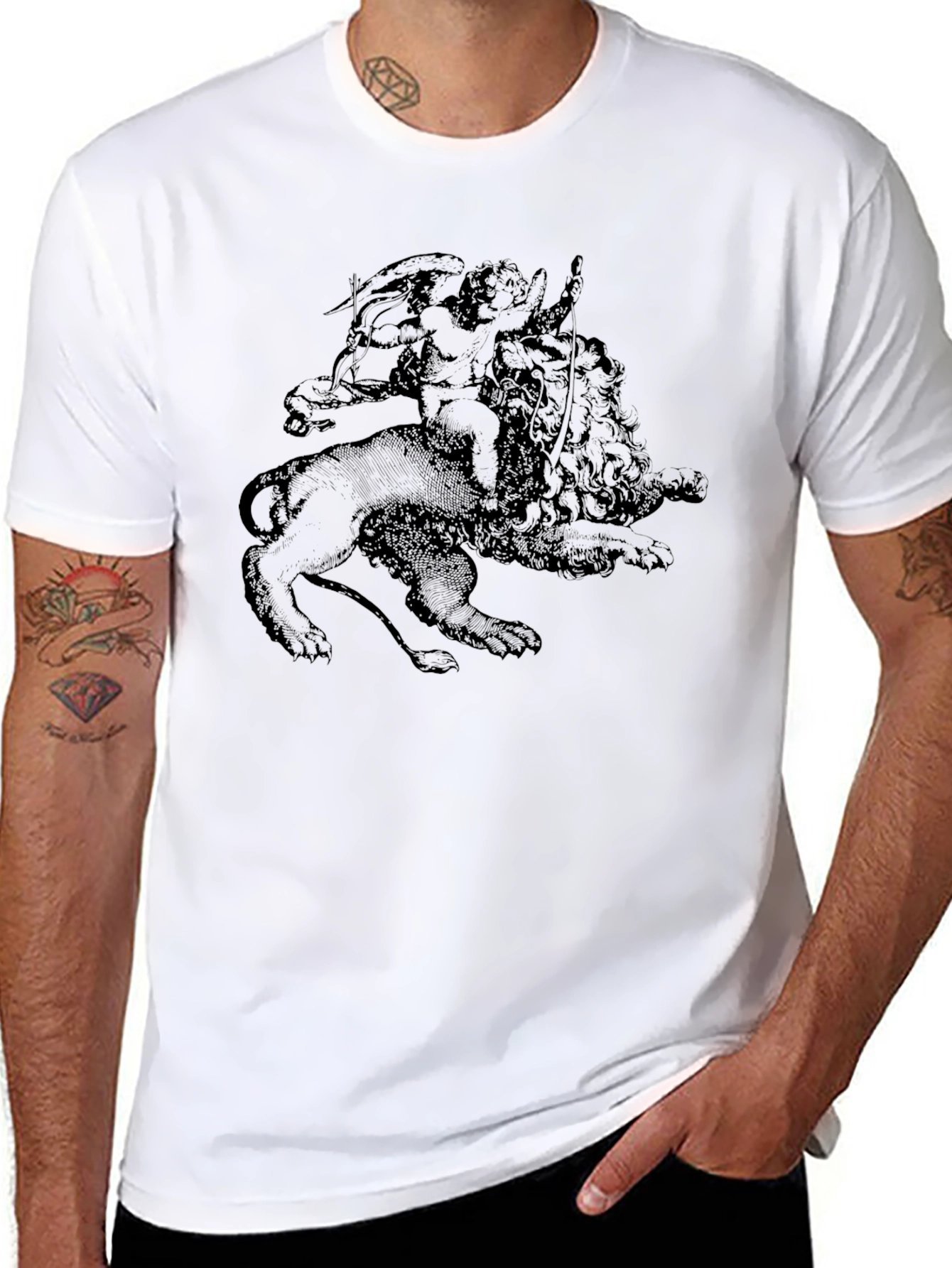 Cupid and Lion Black Graphic Tee