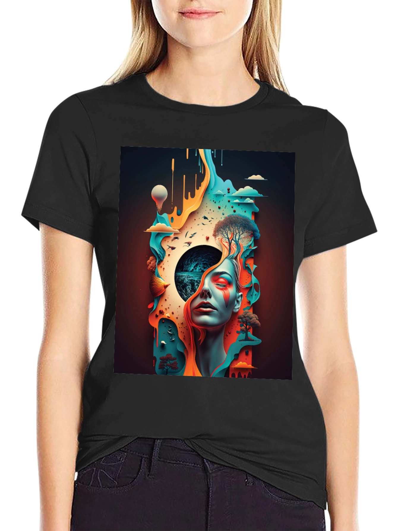 Surreal Dreamscape Graphic Tee - Black Unisex Shirt