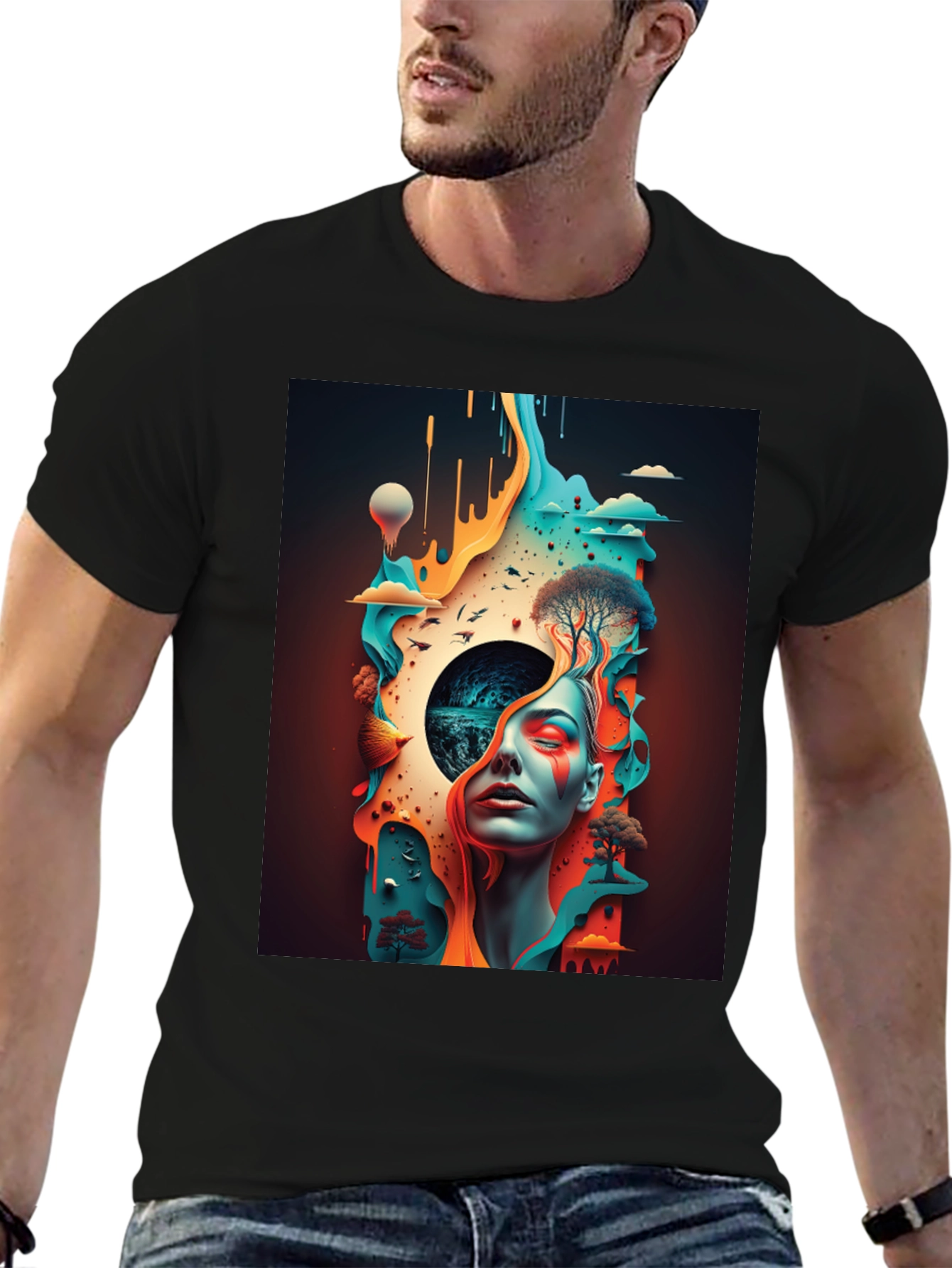 Surreal Dreamscape Graphic Tee - Black Unisex Shirt