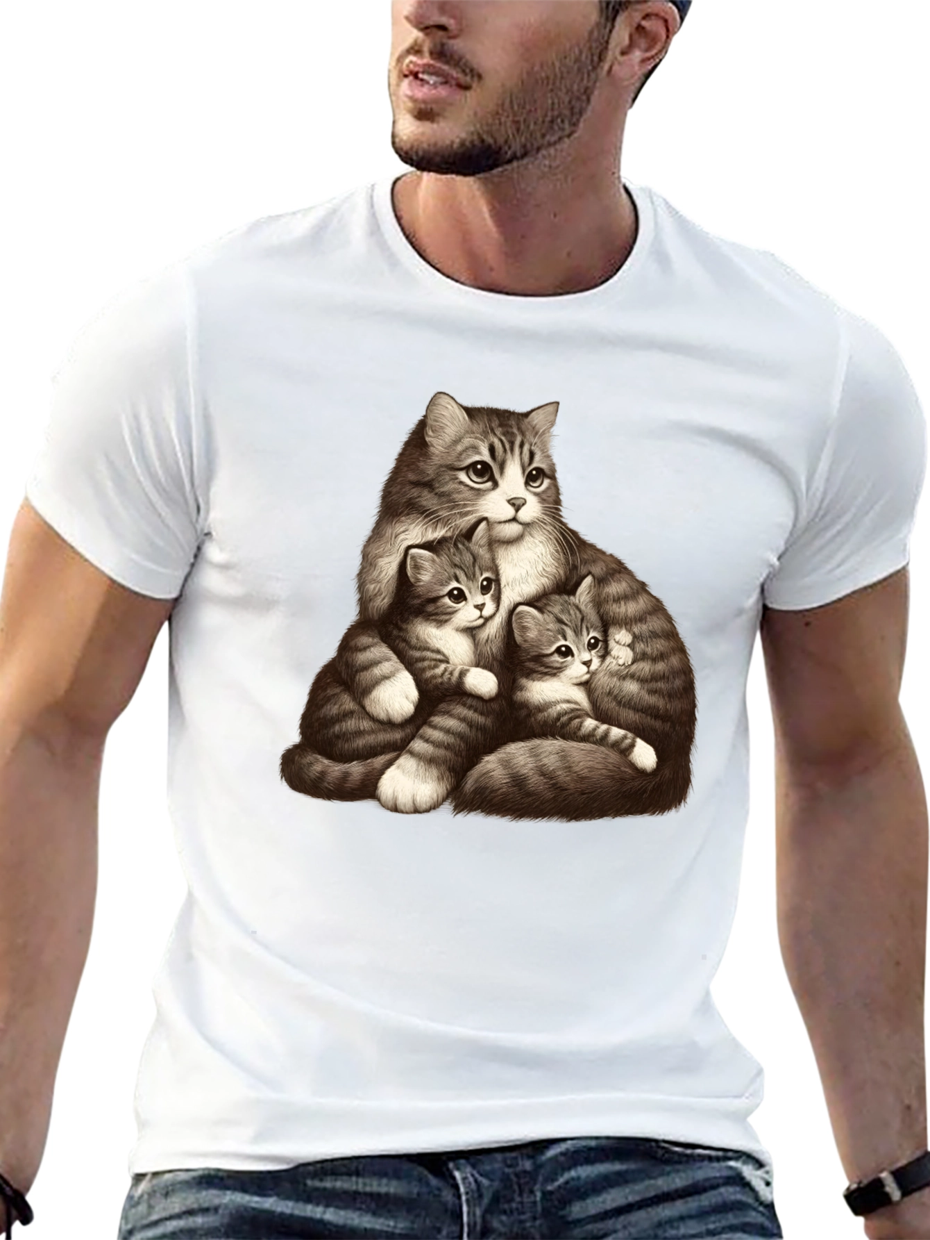 Cute Cat Family Graphic Black T-Shirt