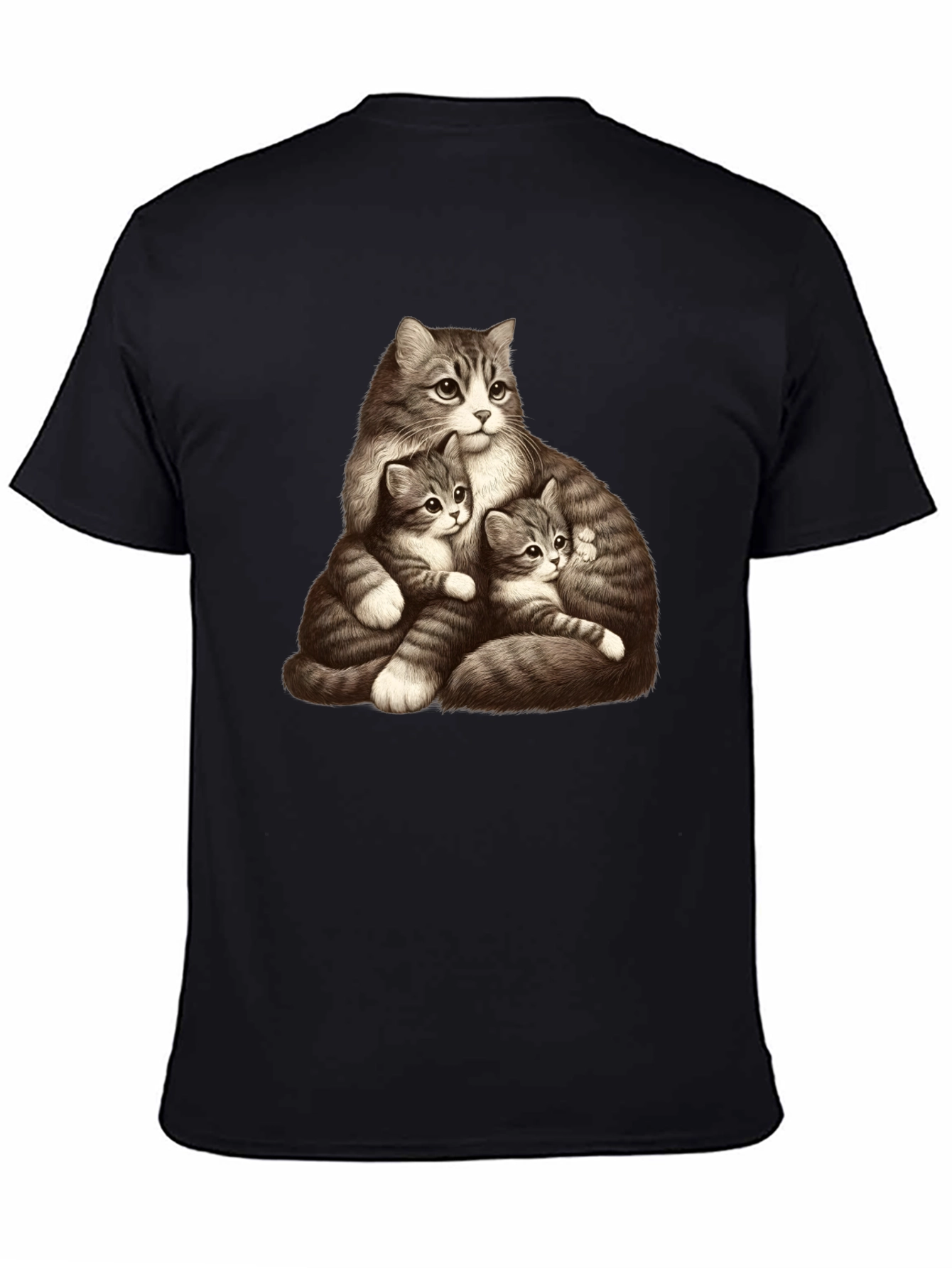 Cute Cat Family Graphic Black T-Shirt