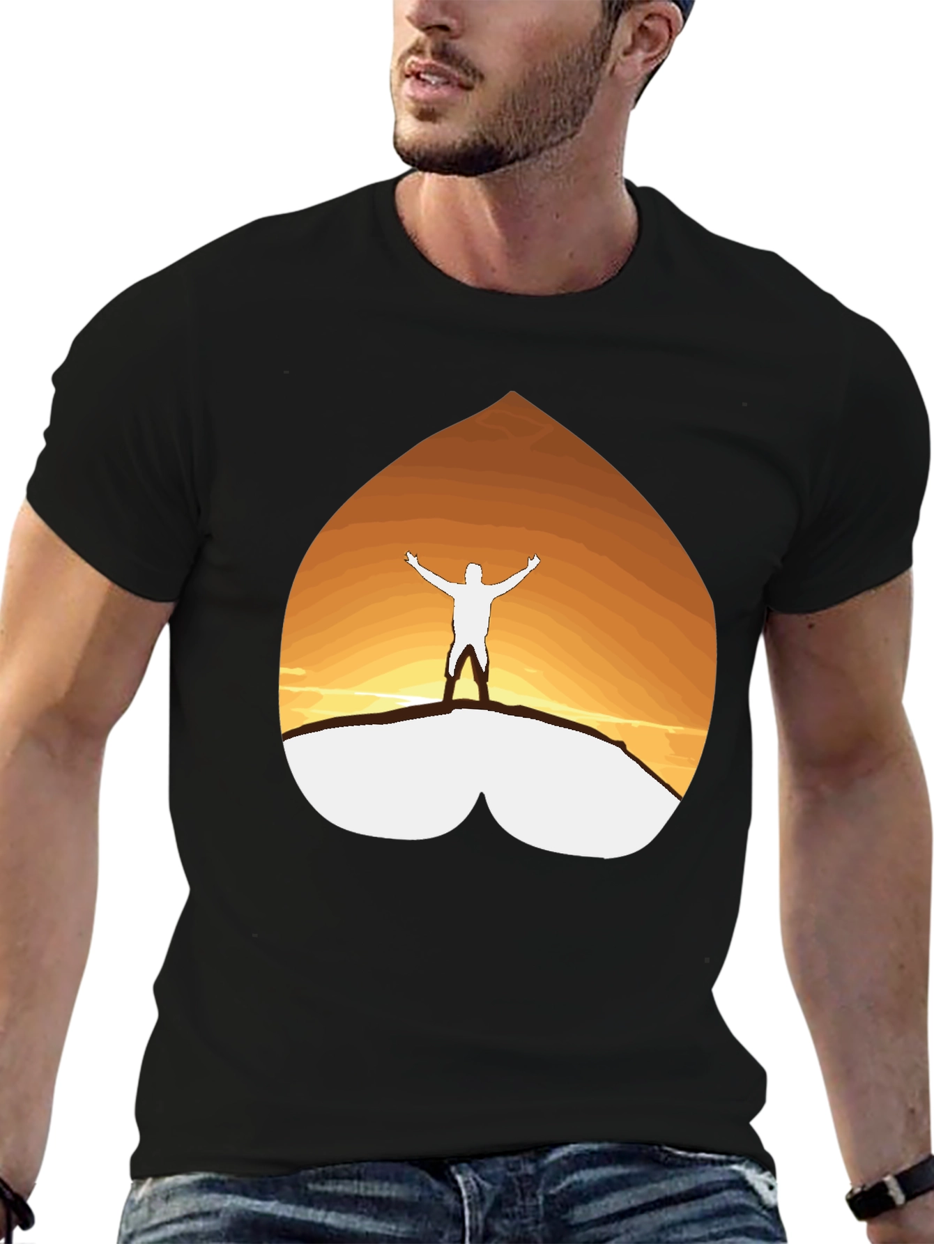 Mountain Sunset Graphic Tee - Black Casual Shirt