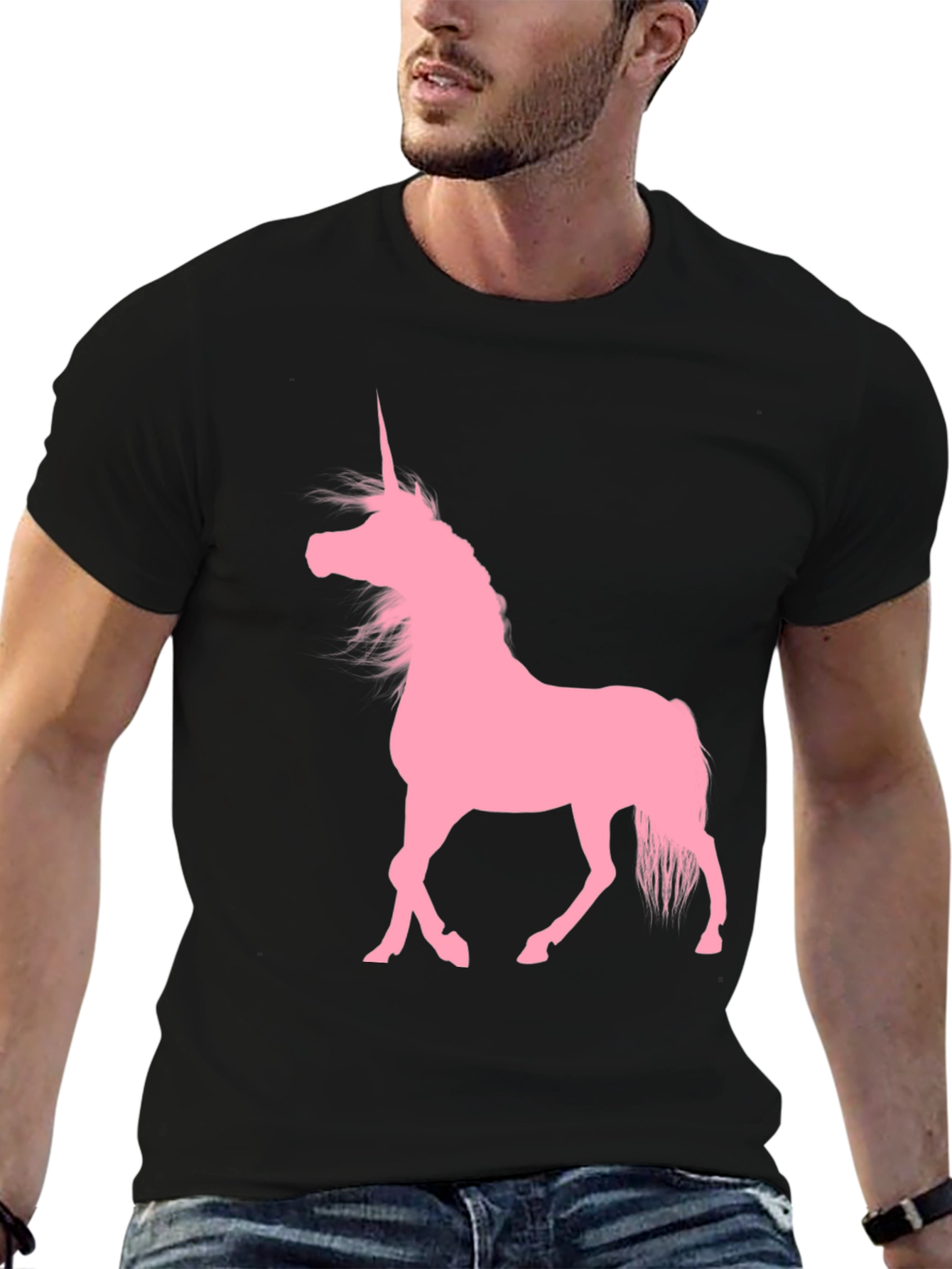 Black T-Shirt with Pink Unicorn Graphic