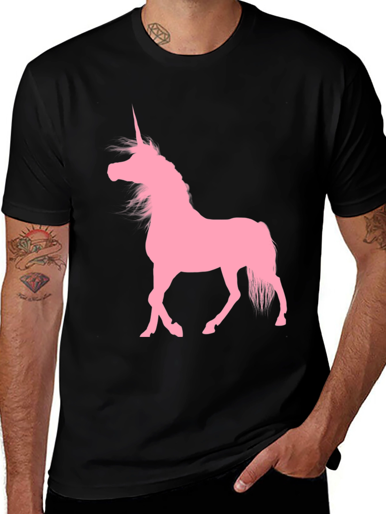 Black T-Shirt with Pink Unicorn Graphic