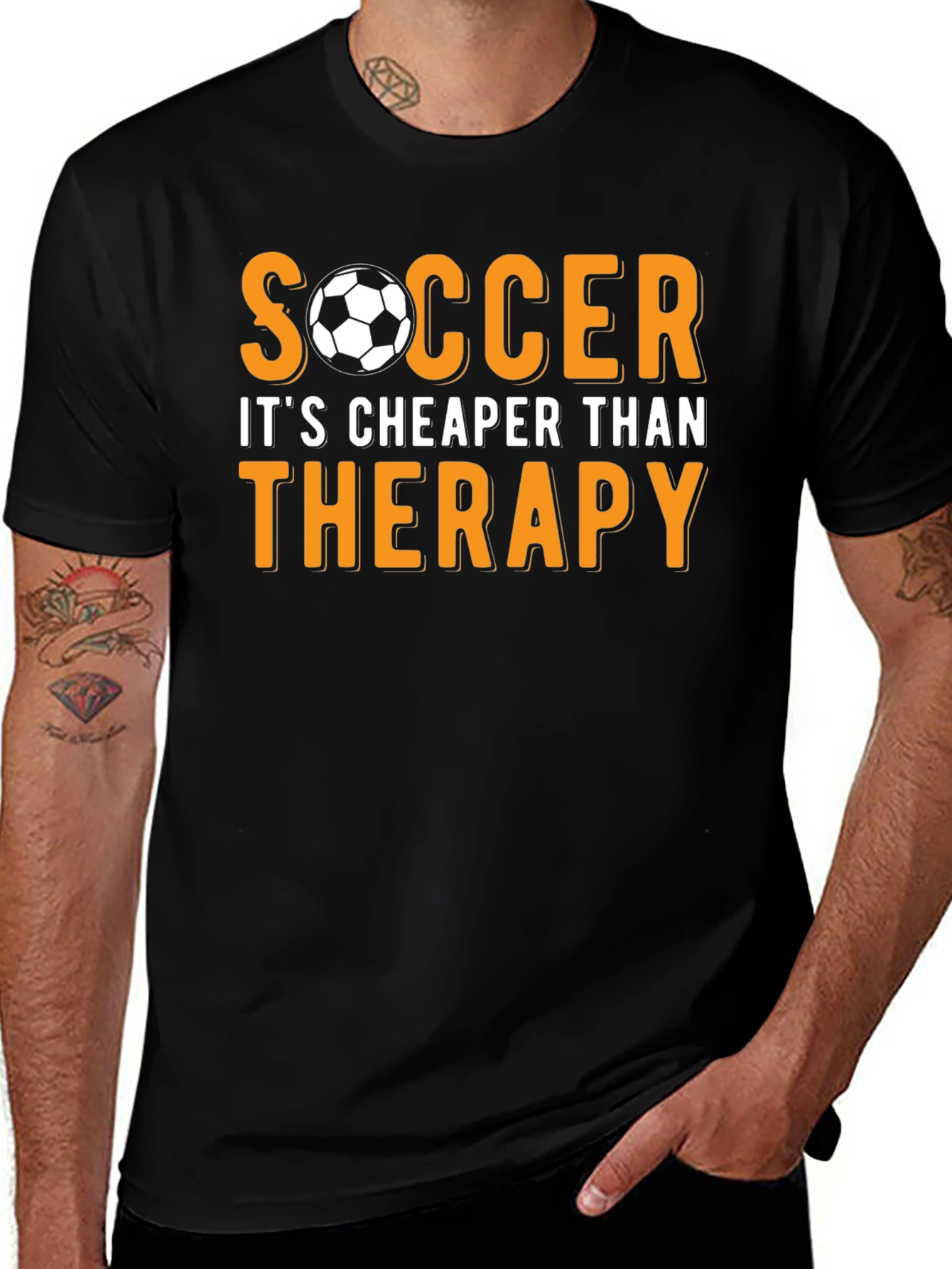 Soccer Cheaper Than Therapy Black T-Shirt