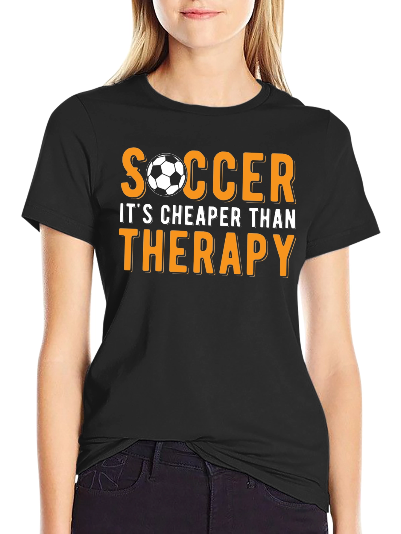 Soccer Cheaper Than Therapy Black T-Shirt