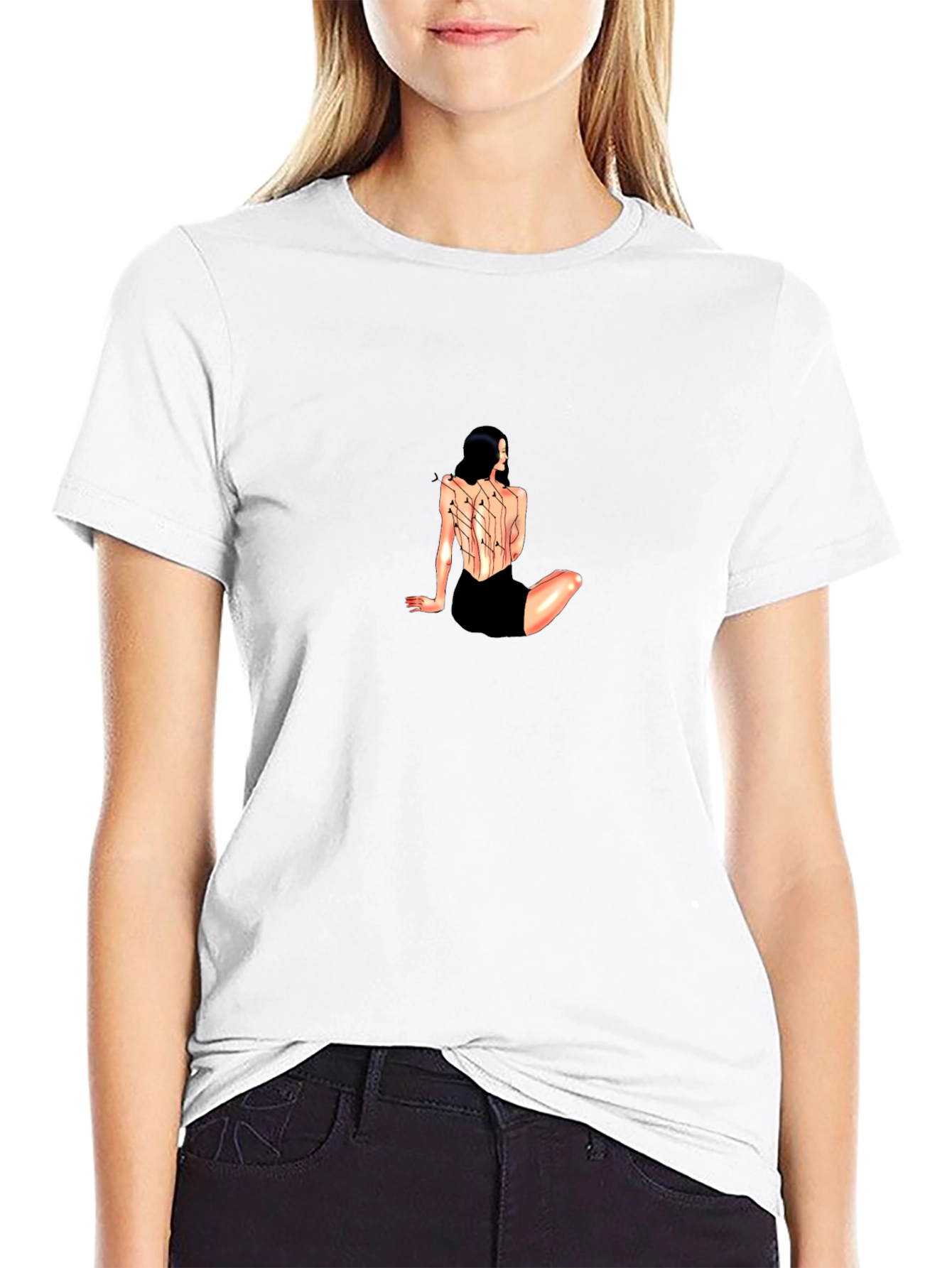 Woman Circuit Back Print Black Tee
