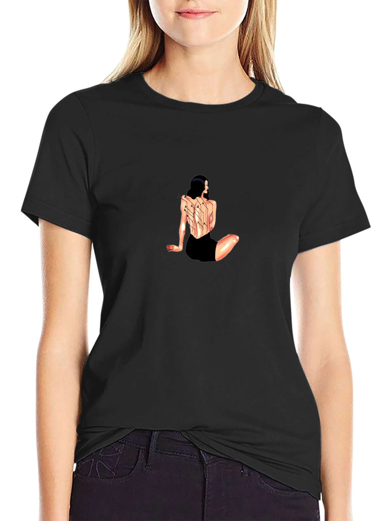 Woman Circuit Back Print Black Tee