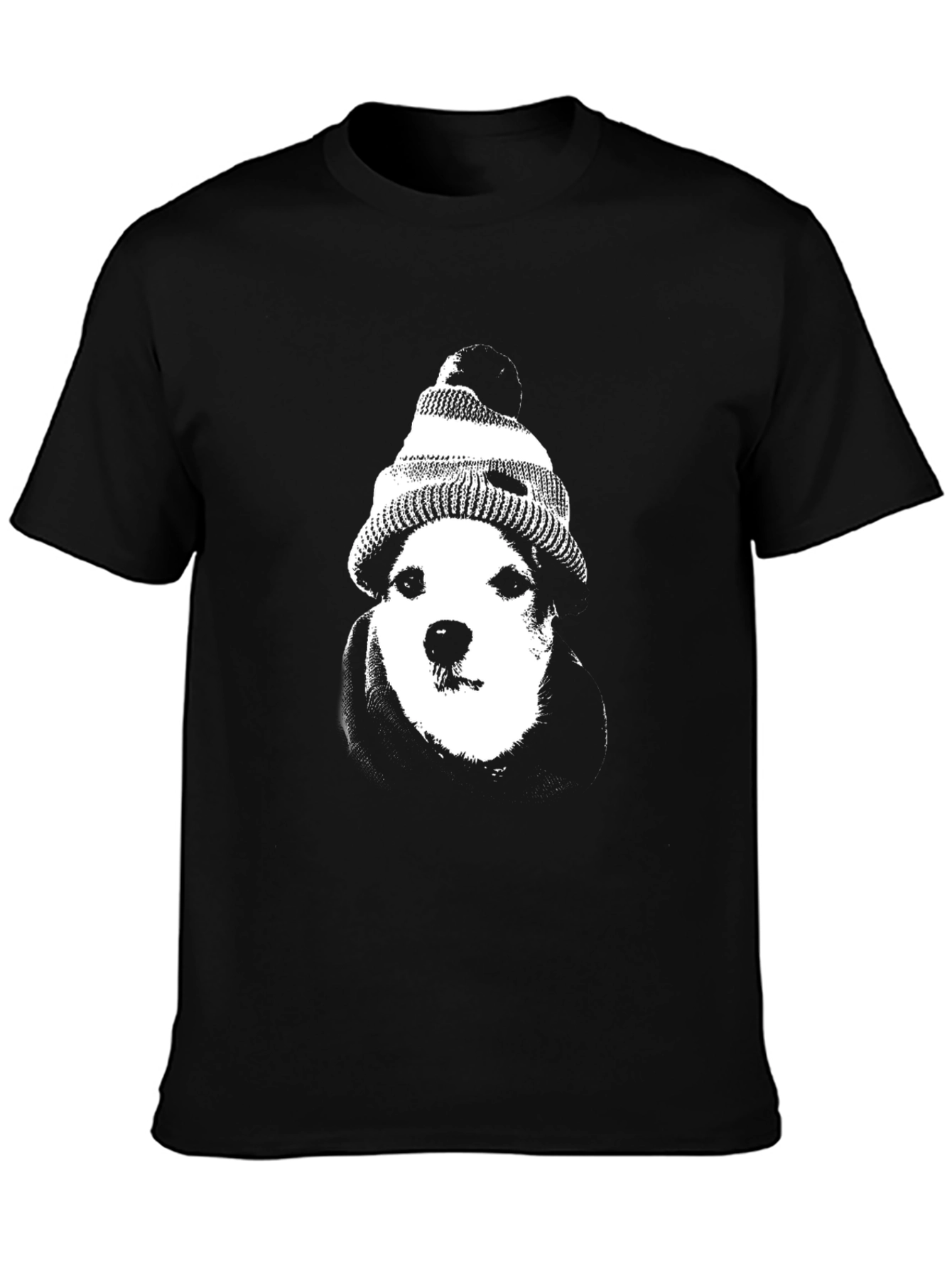Dog with Beanie Graphic Tee - Black