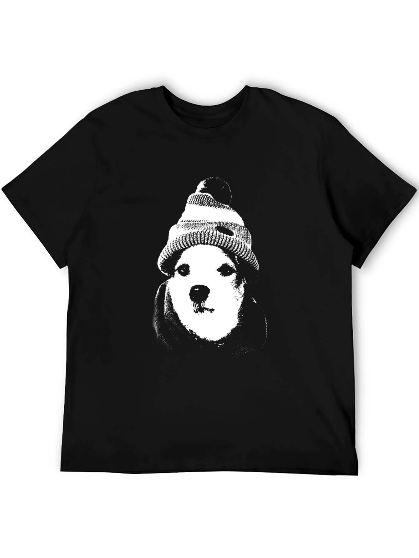 Dog with Beanie Graphic Tee - Black