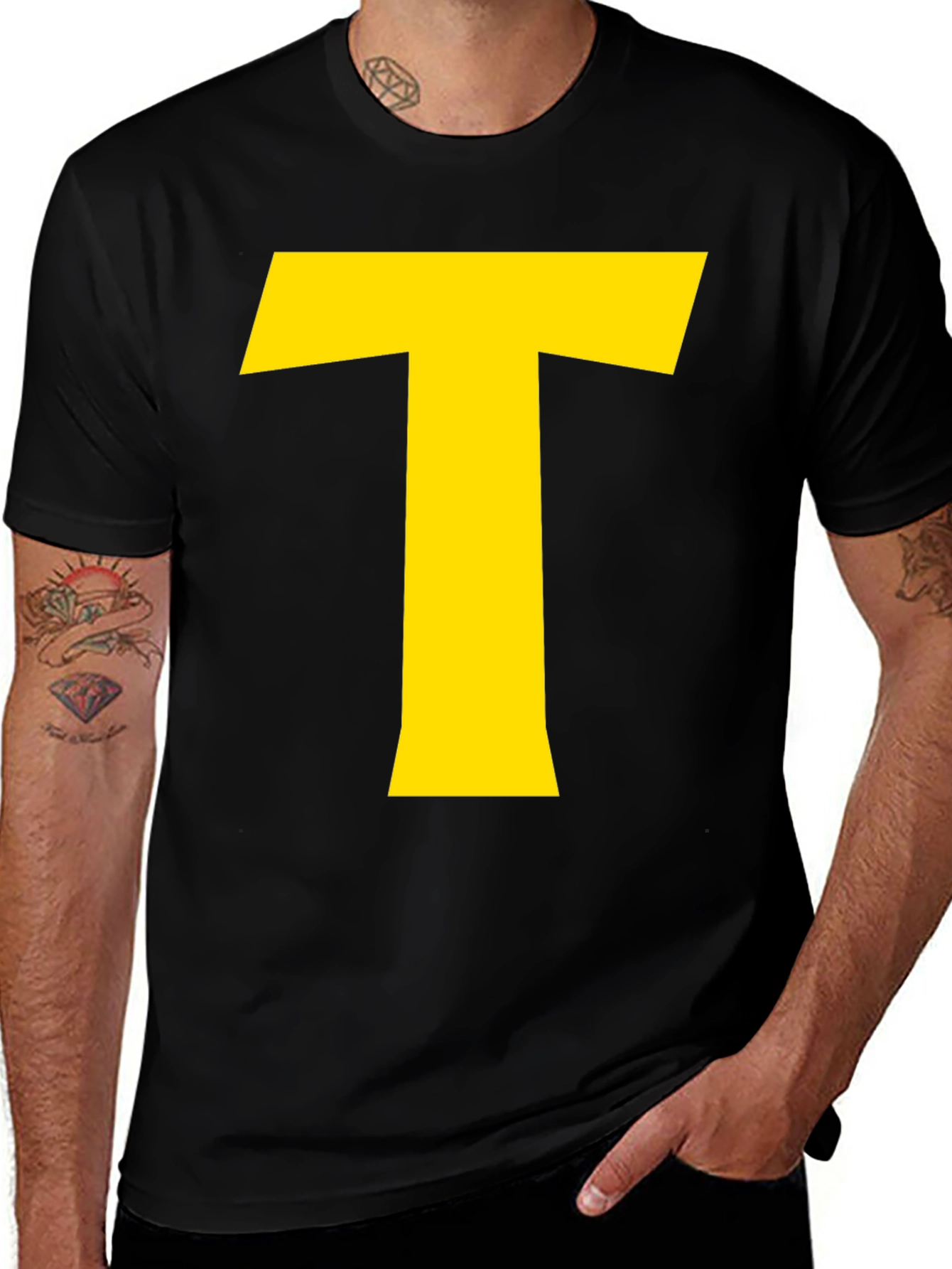 Bold Yellow T Graphic Black T-Shirt