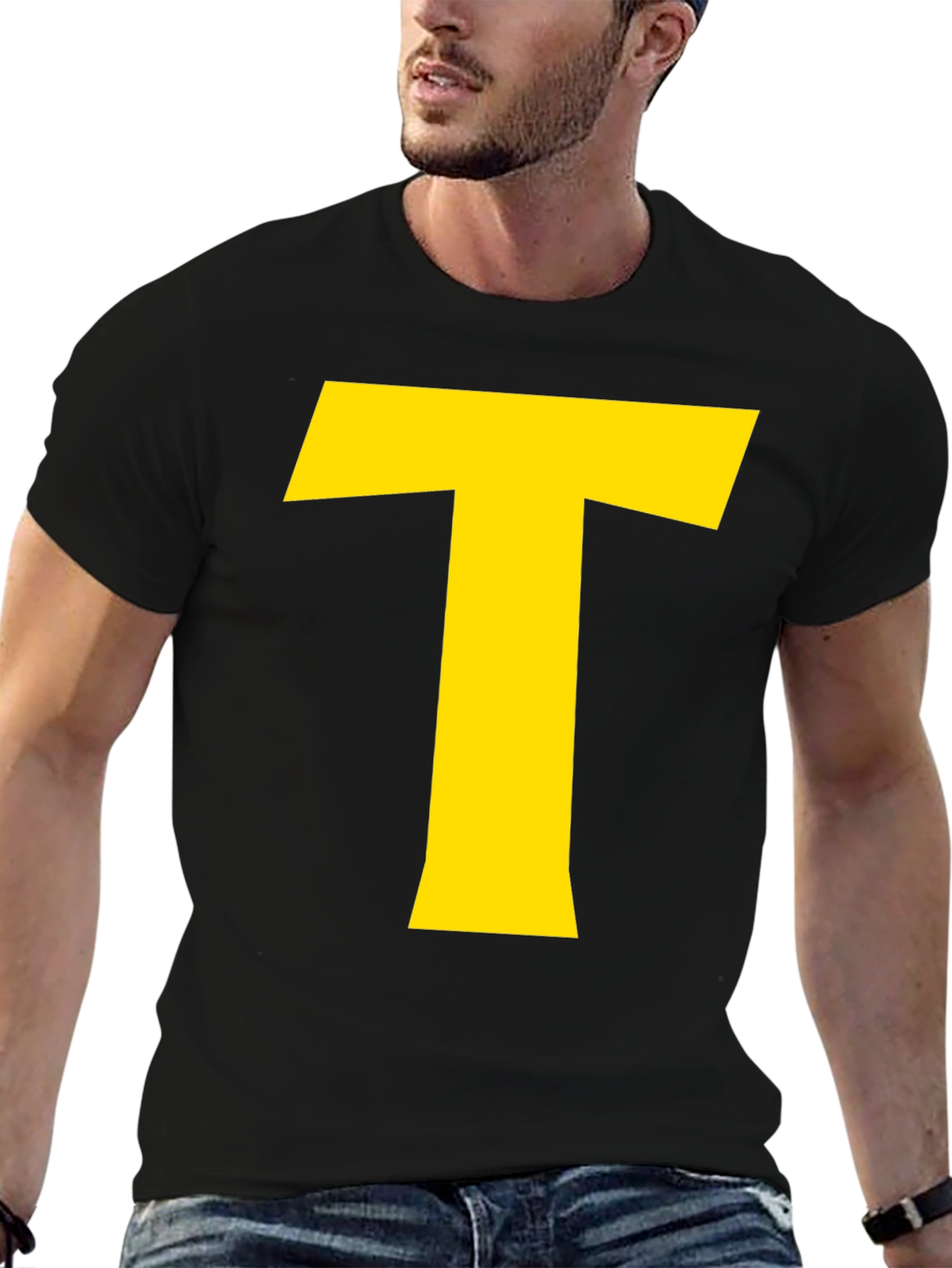 Bold Yellow T Graphic Black T-Shirt