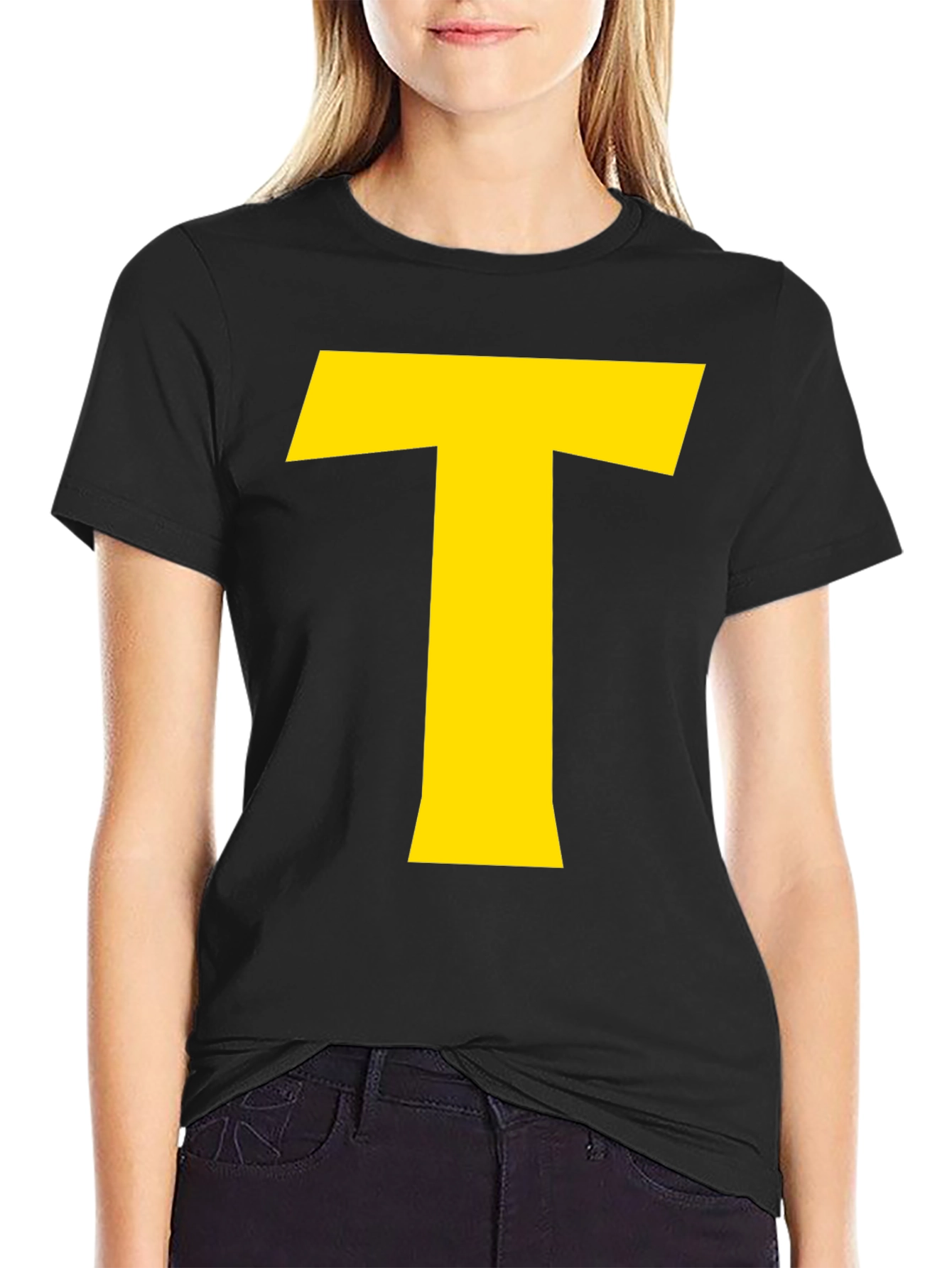 Bold Yellow T Graphic Black T-Shirt