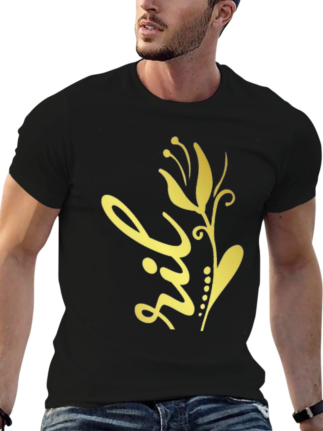 Floral Design Black T-Shirt