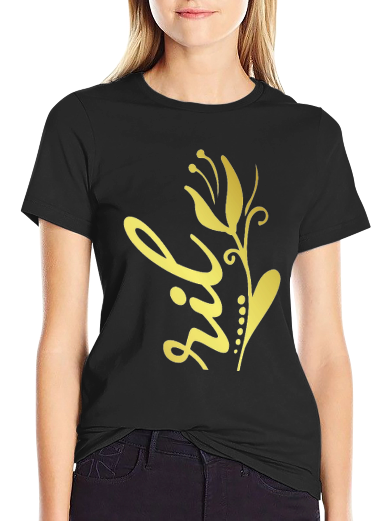 Floral Design Black T-Shirt