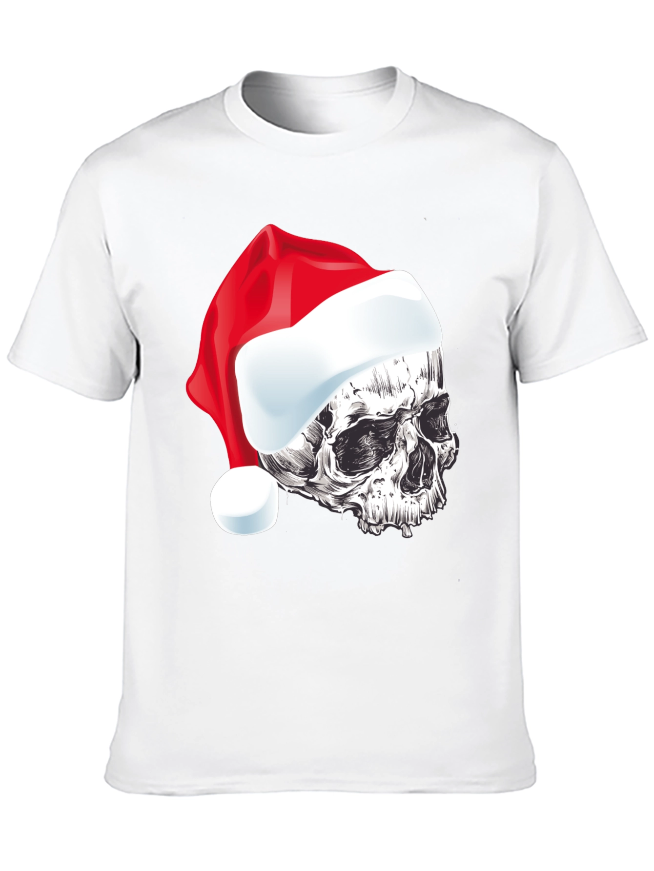 Skull Santa Hat Graphic Tee - Holiday Style