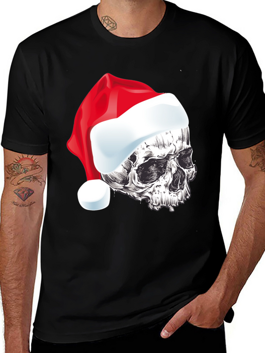 Skull Santa Hat Graphic Tee - Holiday Style