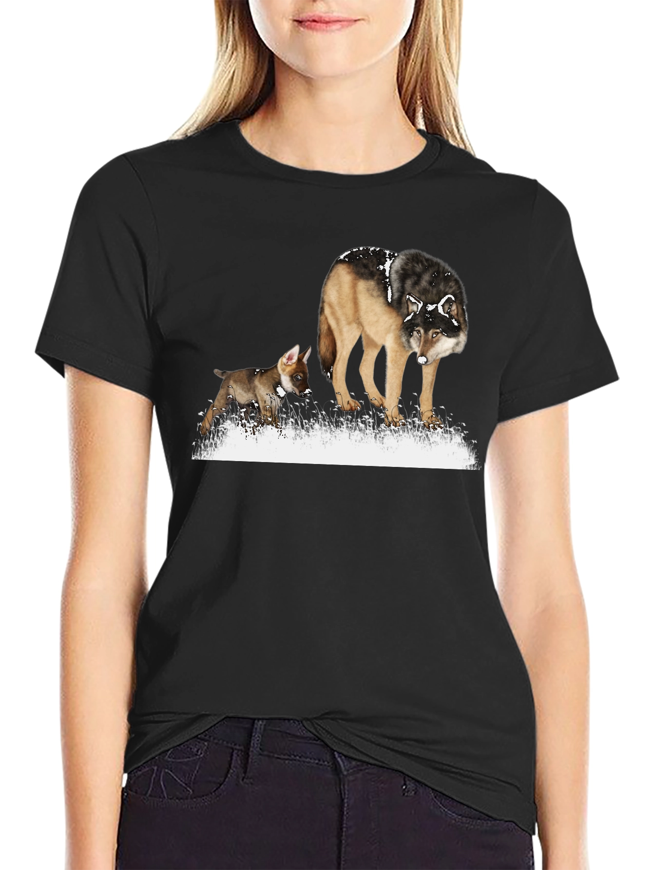 Wolf & Pup Graphic Tee - Stylish Animal Print