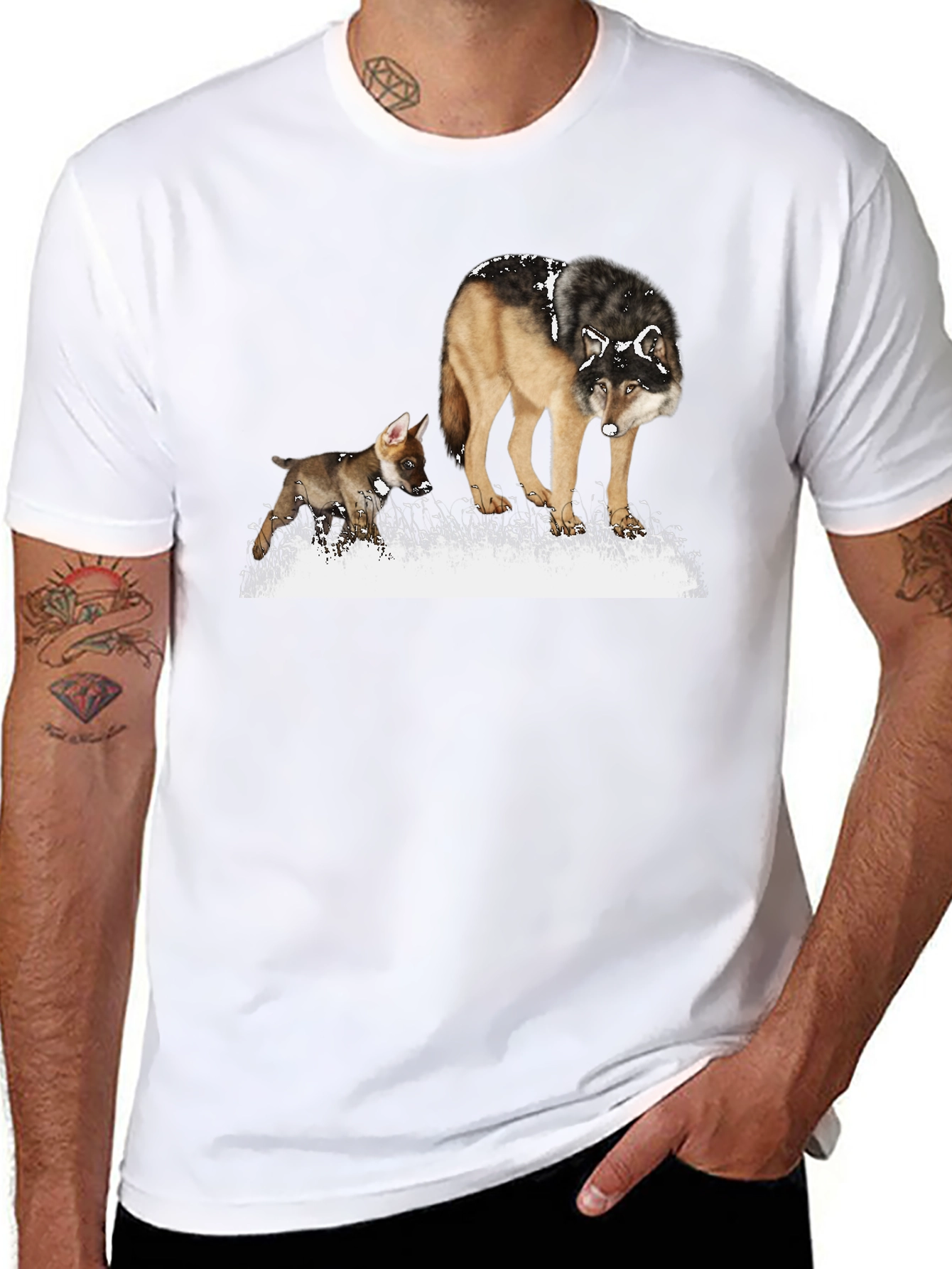 Wolf & Pup Graphic Tee - Stylish Animal Print