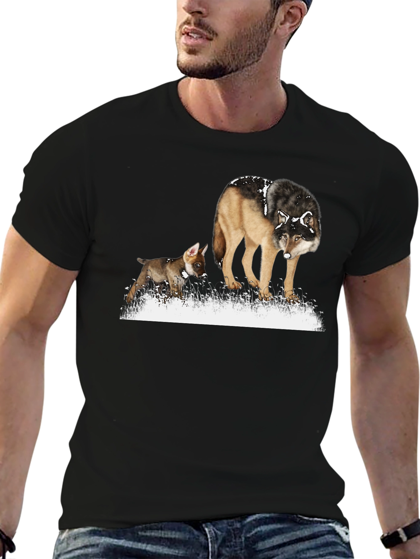 Wolf & Pup Graphic Tee - Stylish Animal Print