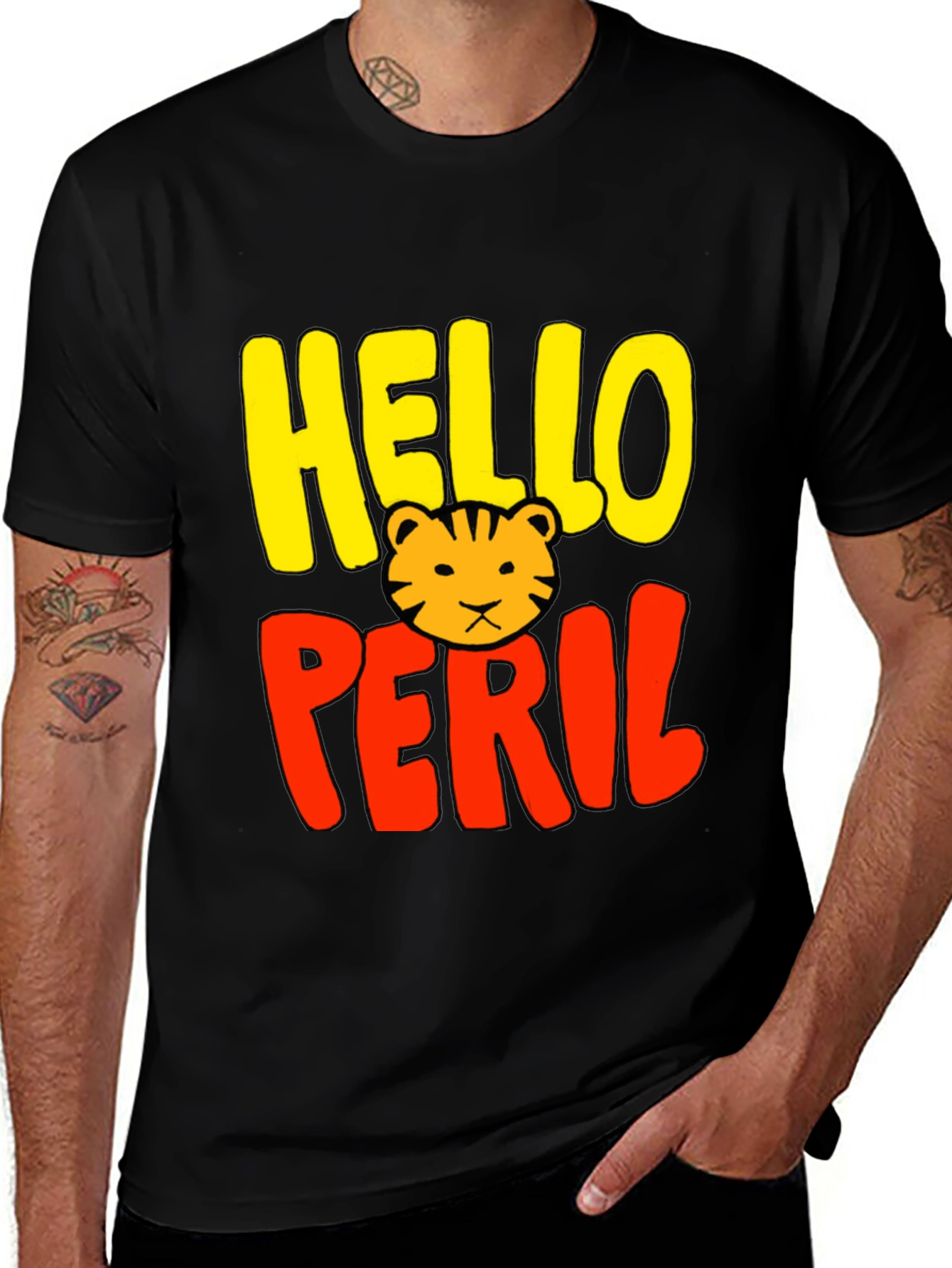 Hello Peril Tiger Graphic T-Shirt - Black