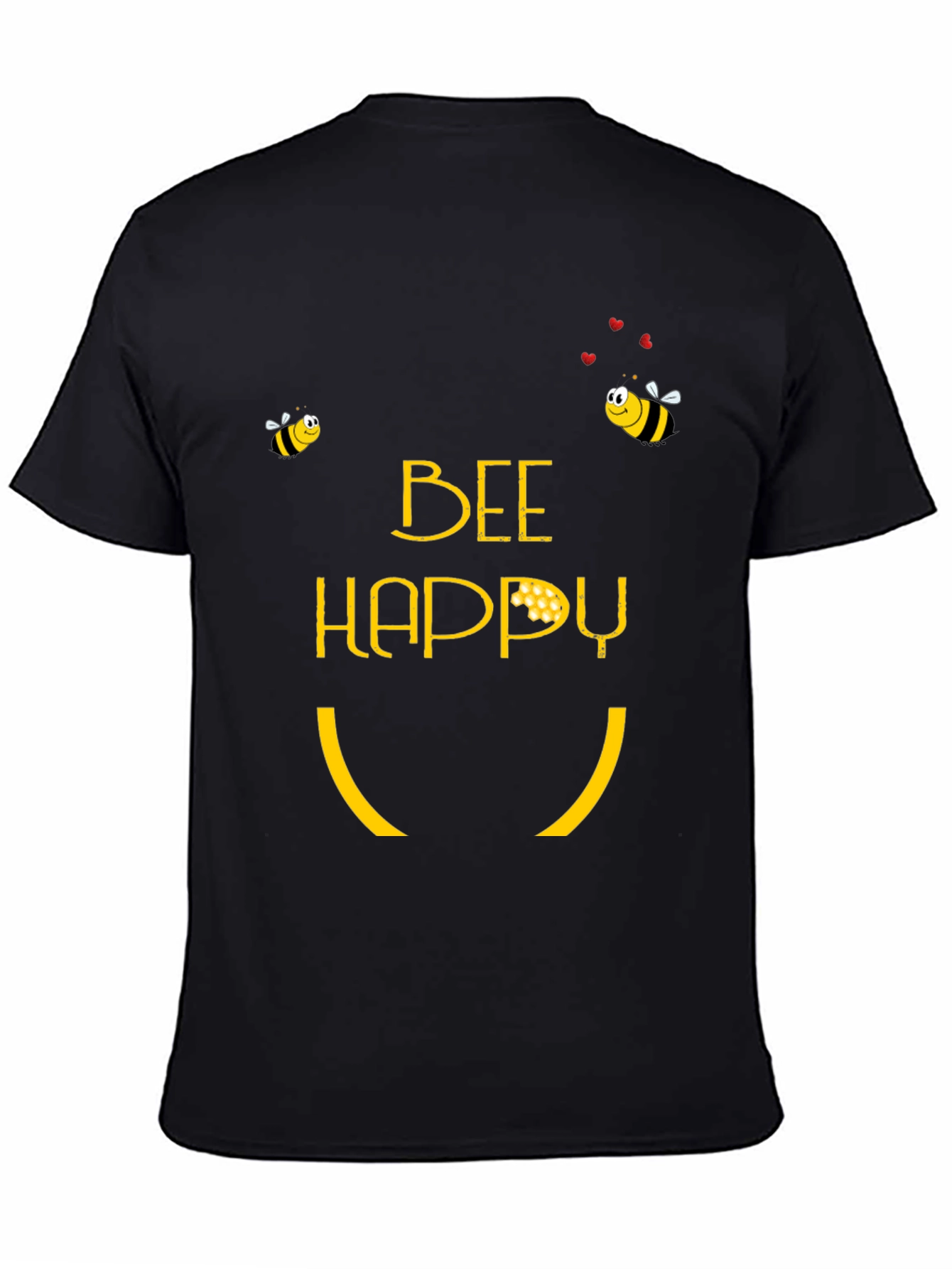 Bee Happy Graphic T-Shirt - Black Cotton Blend