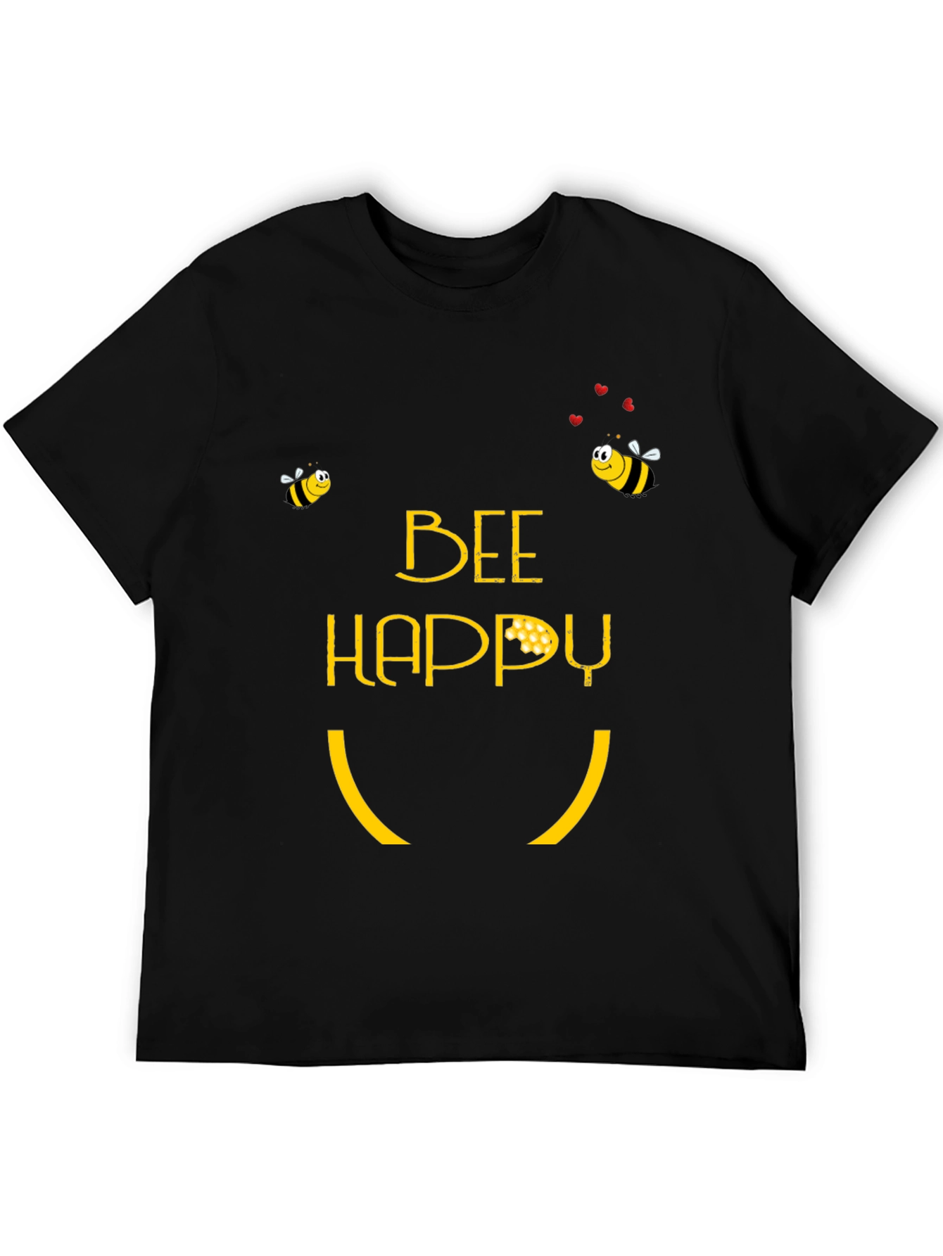 Bee Happy Graphic T-Shirt - Black Cotton Blend