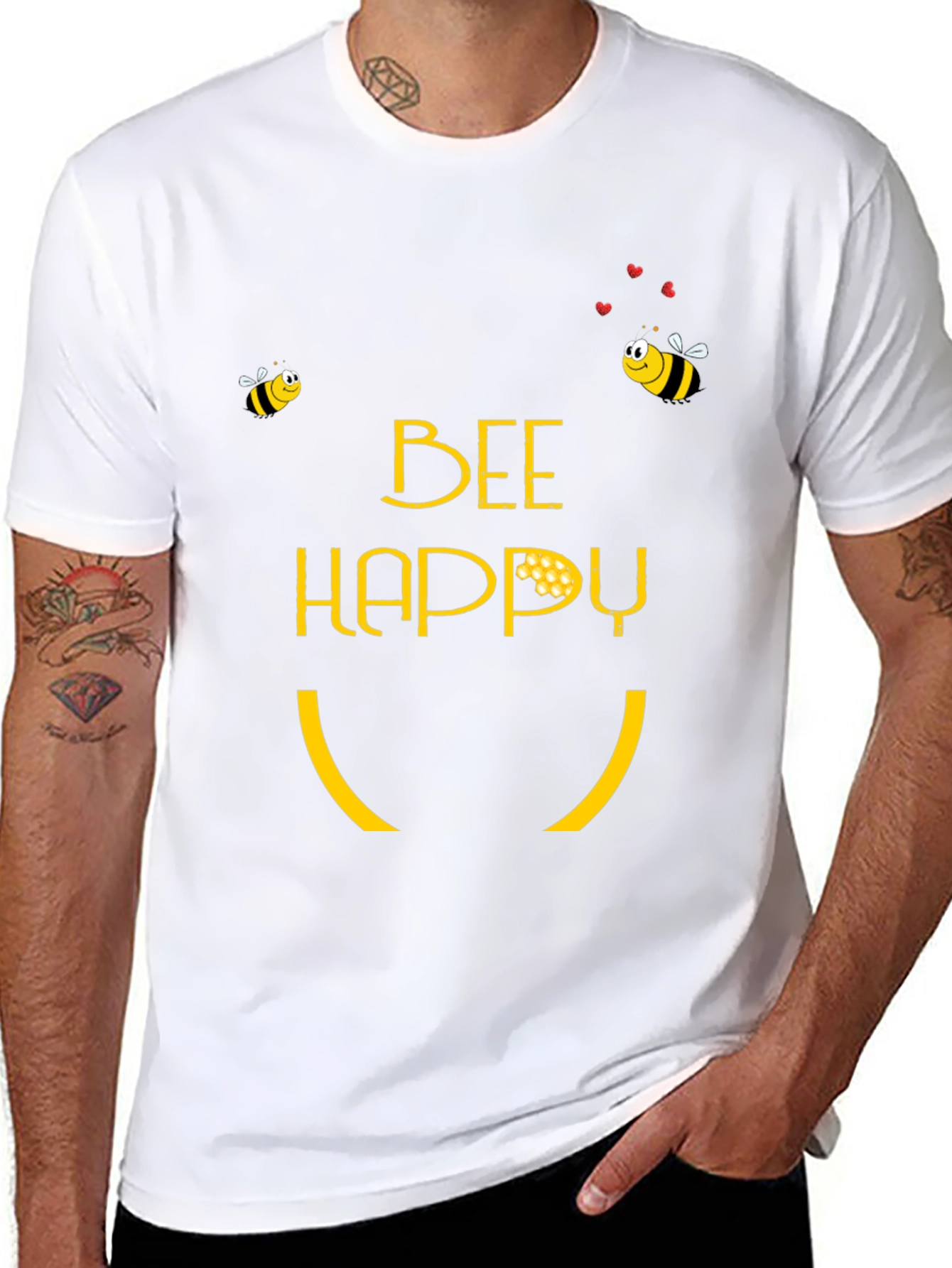 Bee Happy Graphic T-Shirt - Black Cotton Blend