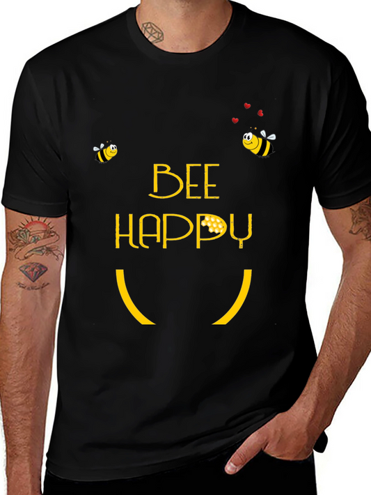Bee Happy Graphic T-Shirt - Black Cotton Blend