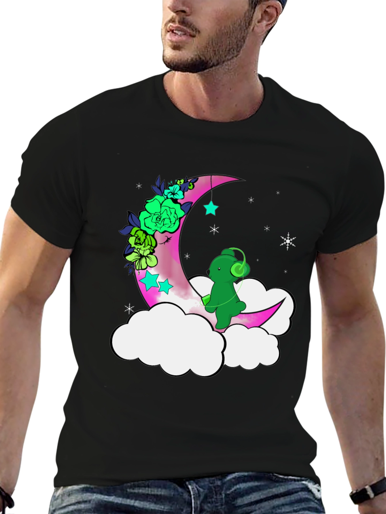 Cute Moon Bear T-Shirt - Black