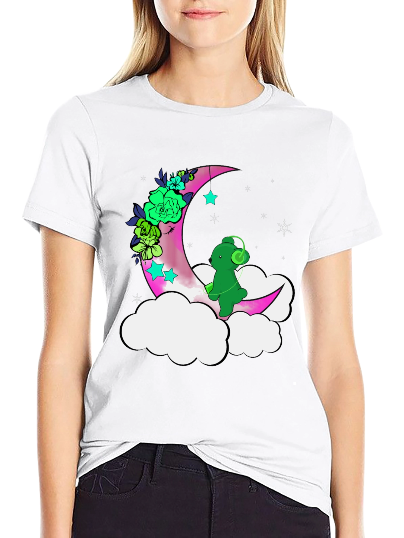 Cute Moon Bear T-Shirt - Black