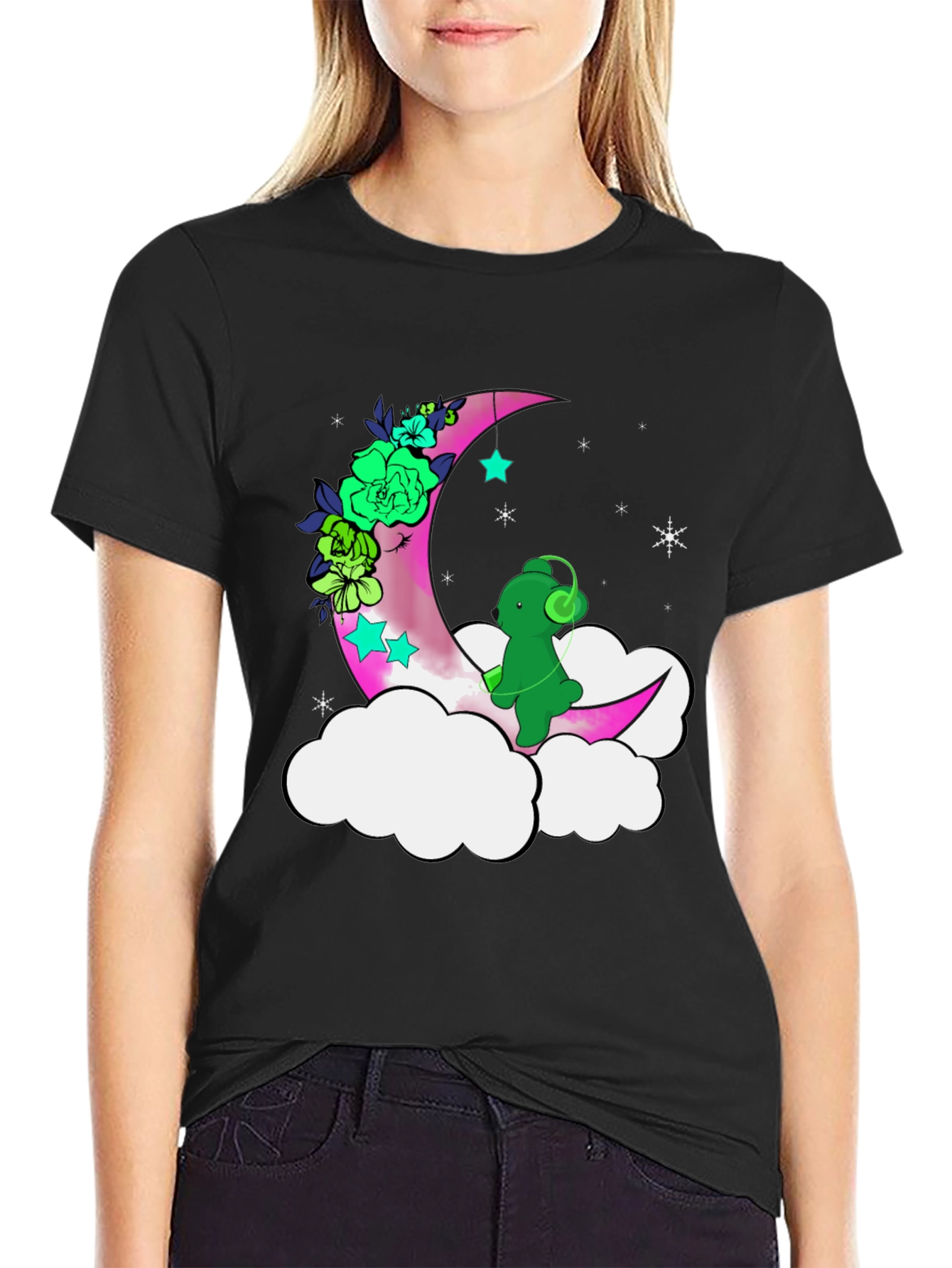 Cute Moon Bear T-Shirt - Black