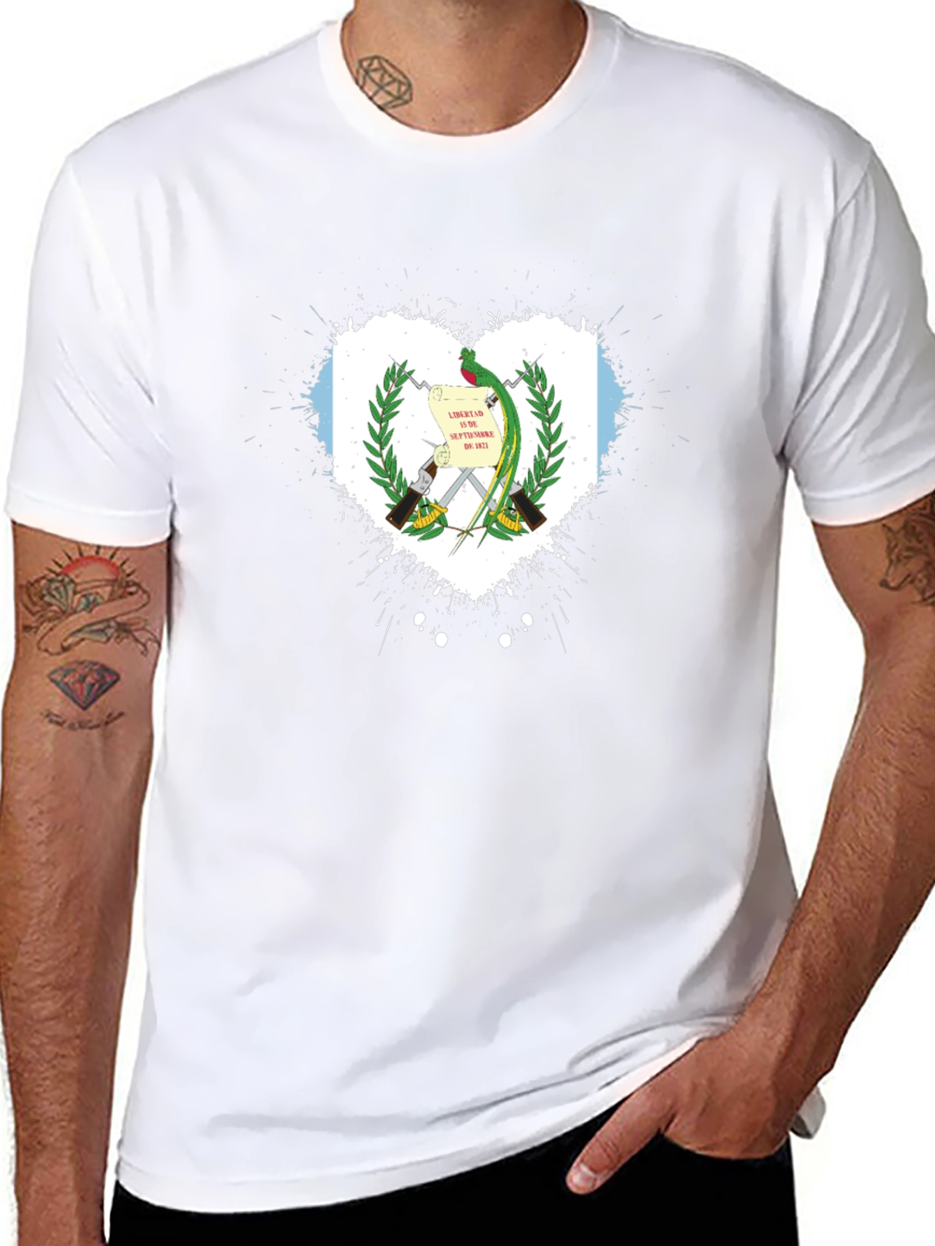Guatemala Flag Heart T-Shirt - Black