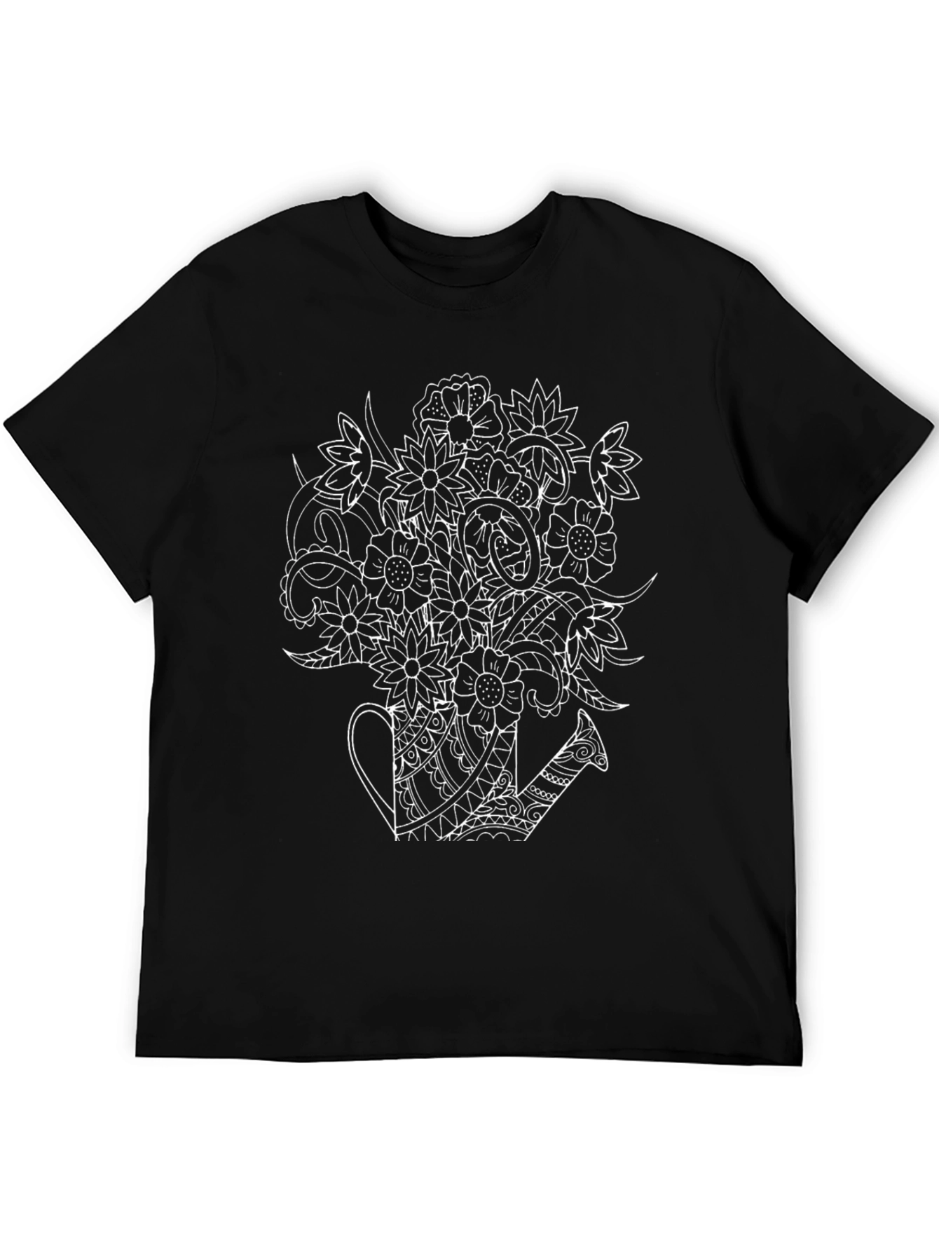 Floral Watering Can Graphic T-Shirt - Black
