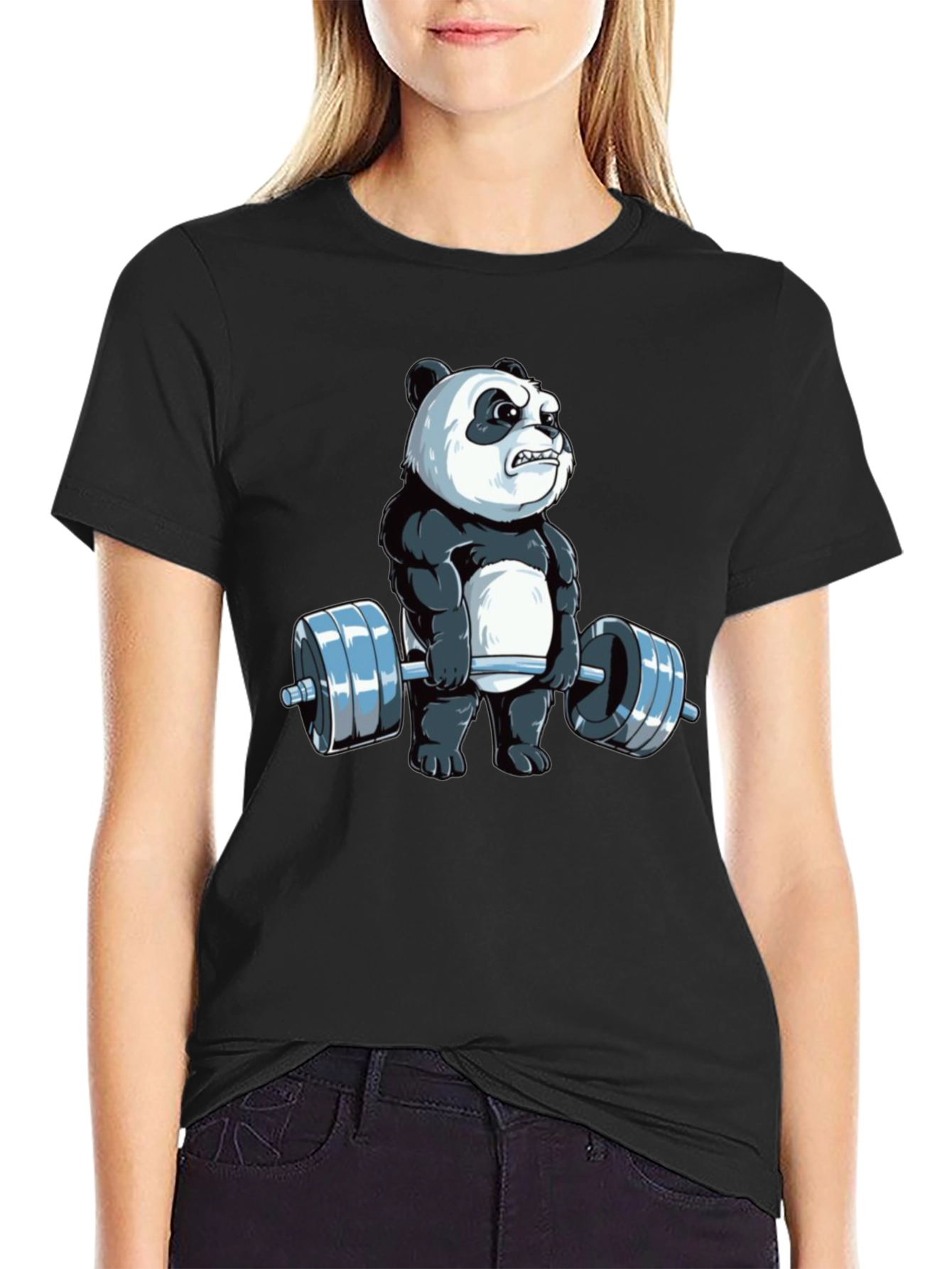 Weightlifting Panda T-Shirt - Black Cotton Tee